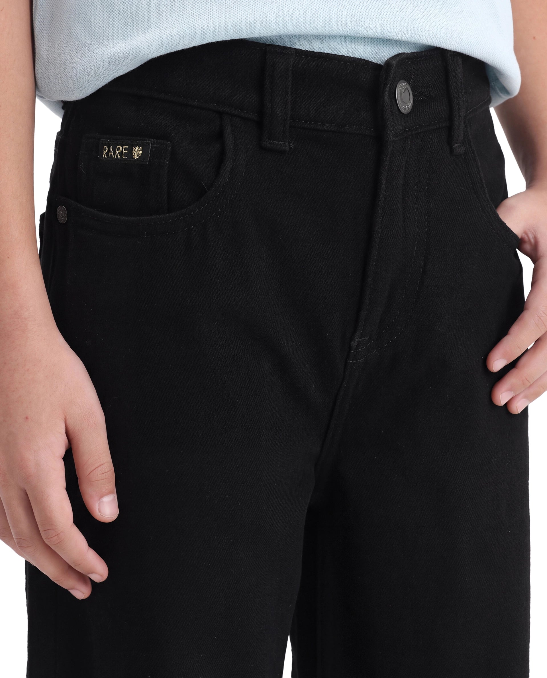 Rare Ones Kids Enom Black Cotton Fabric Relaxed Fit Plain Jeans