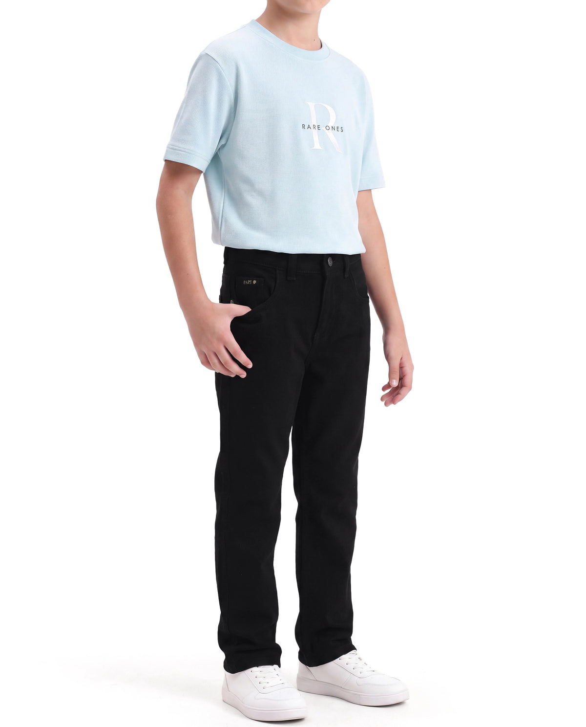 Rare Ones Kids Enom Black Cotton Fabric Relaxed Fit Plain Jeans