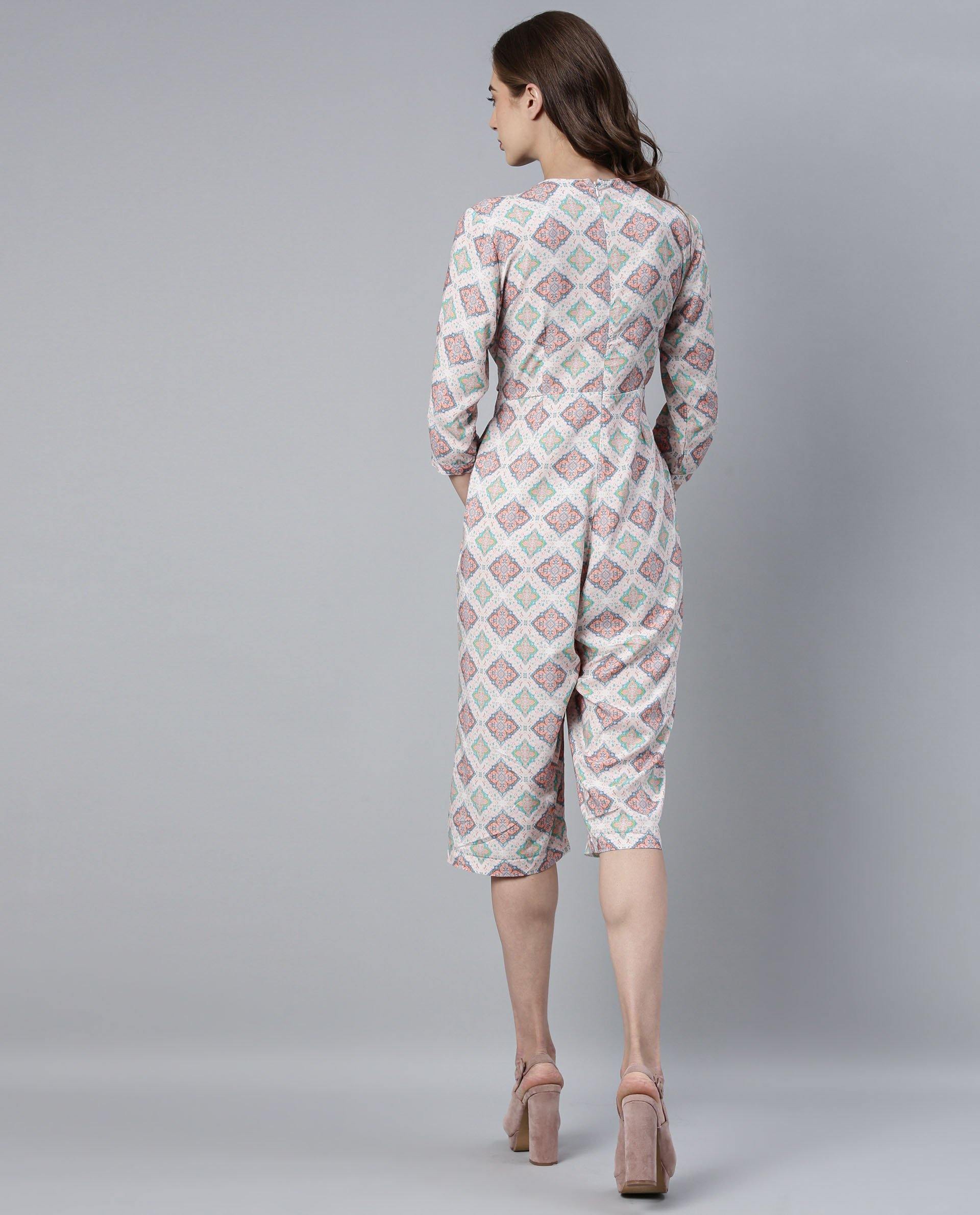 Rareism Women Arizona Pink Jumpsuit Short Sleeves Printed