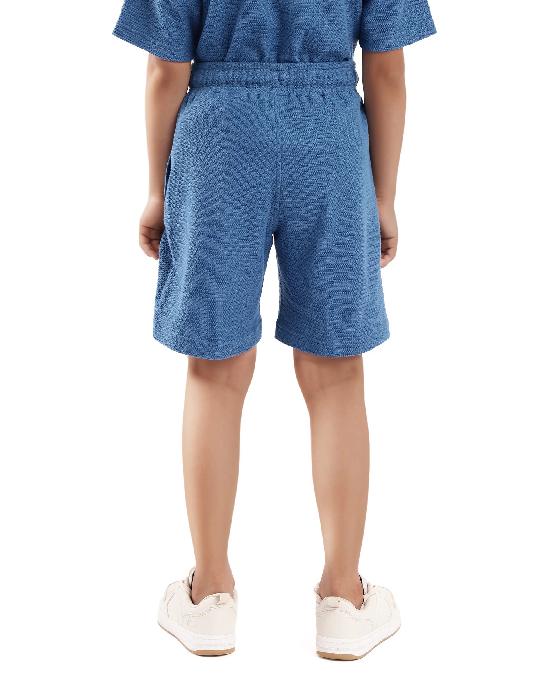 Rare Ones Kids Cole Teal Cotton Solid Drawstring Closure Textured Shorts