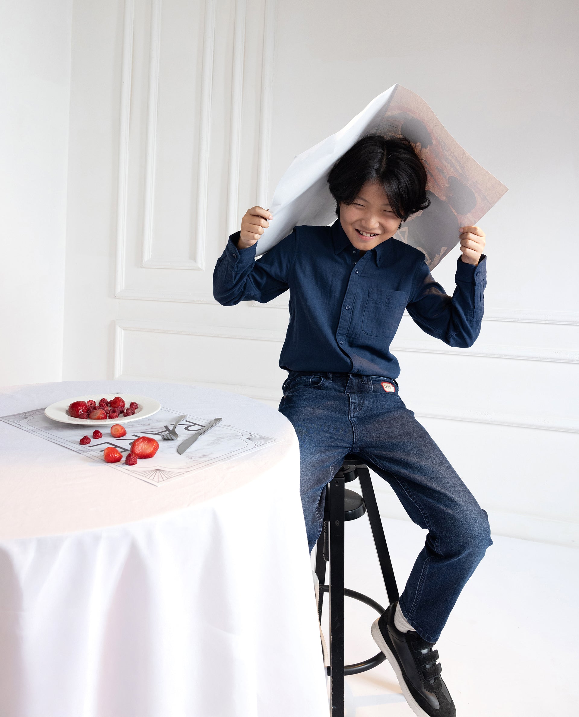 Rare Ones Kids Presto Navy Cotton Full Sleeve Regular Fit Button Down Solid Shirt