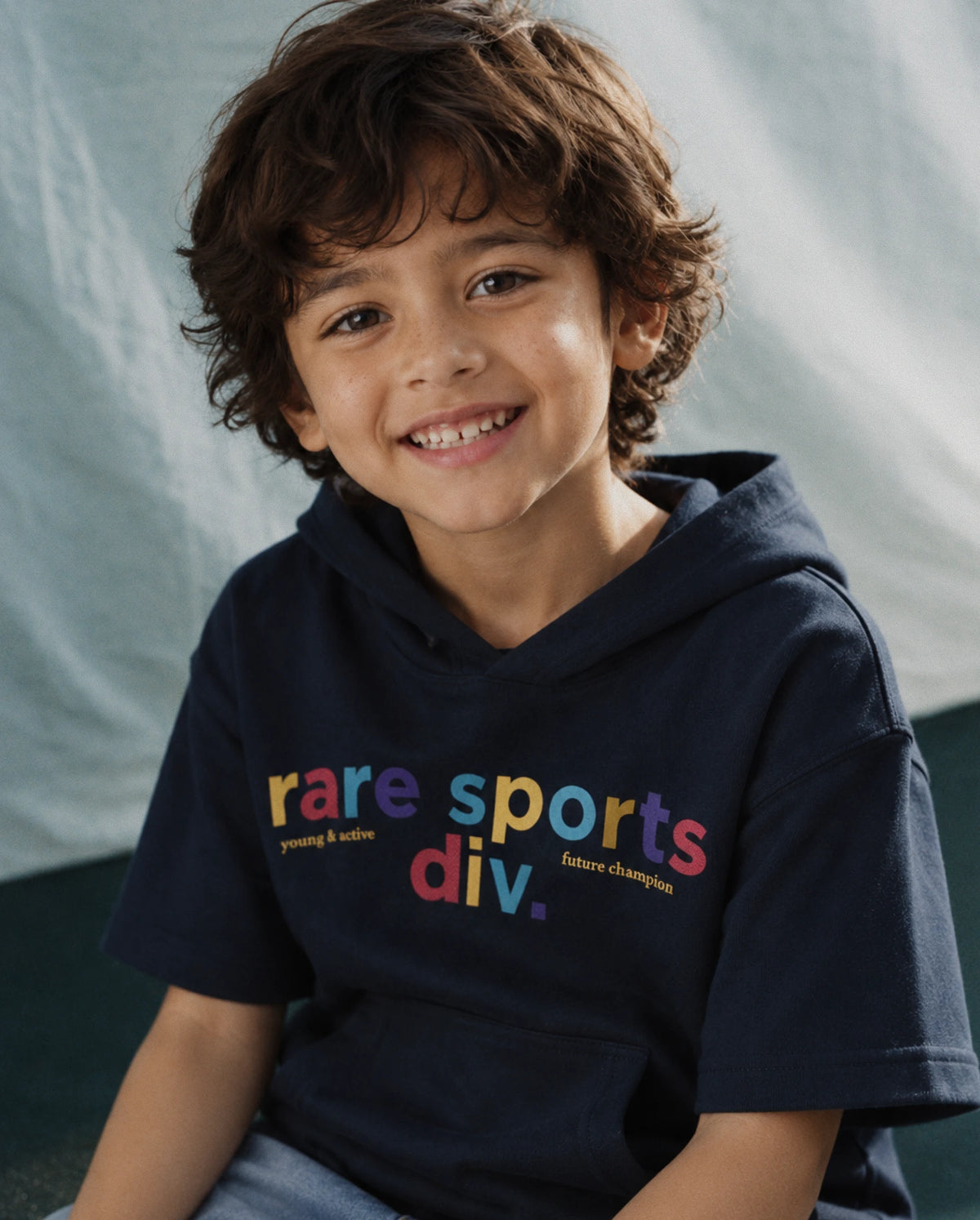Rare Ones Kids Cinko Navy Cotton Blend Fabric Hooded Pull-On Closure Oversized Sweatshirt