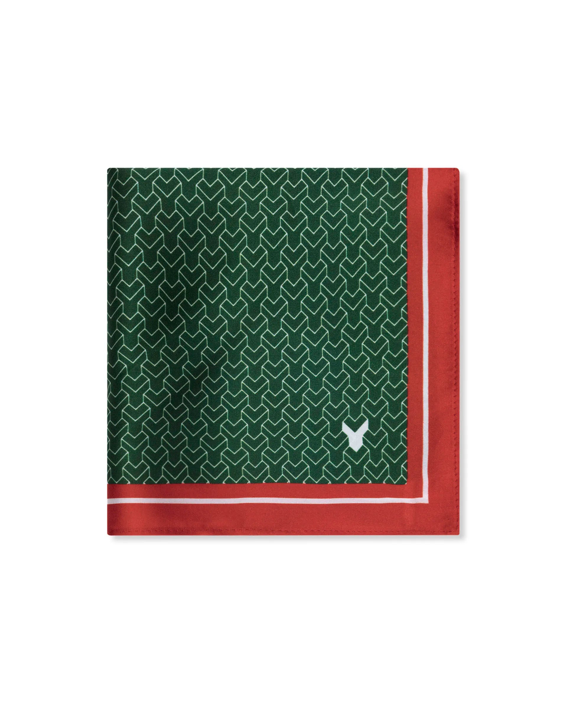 Rare Rabbit Men's Noaa-2 Green Silk Fabric Monogram Print Pocket Square