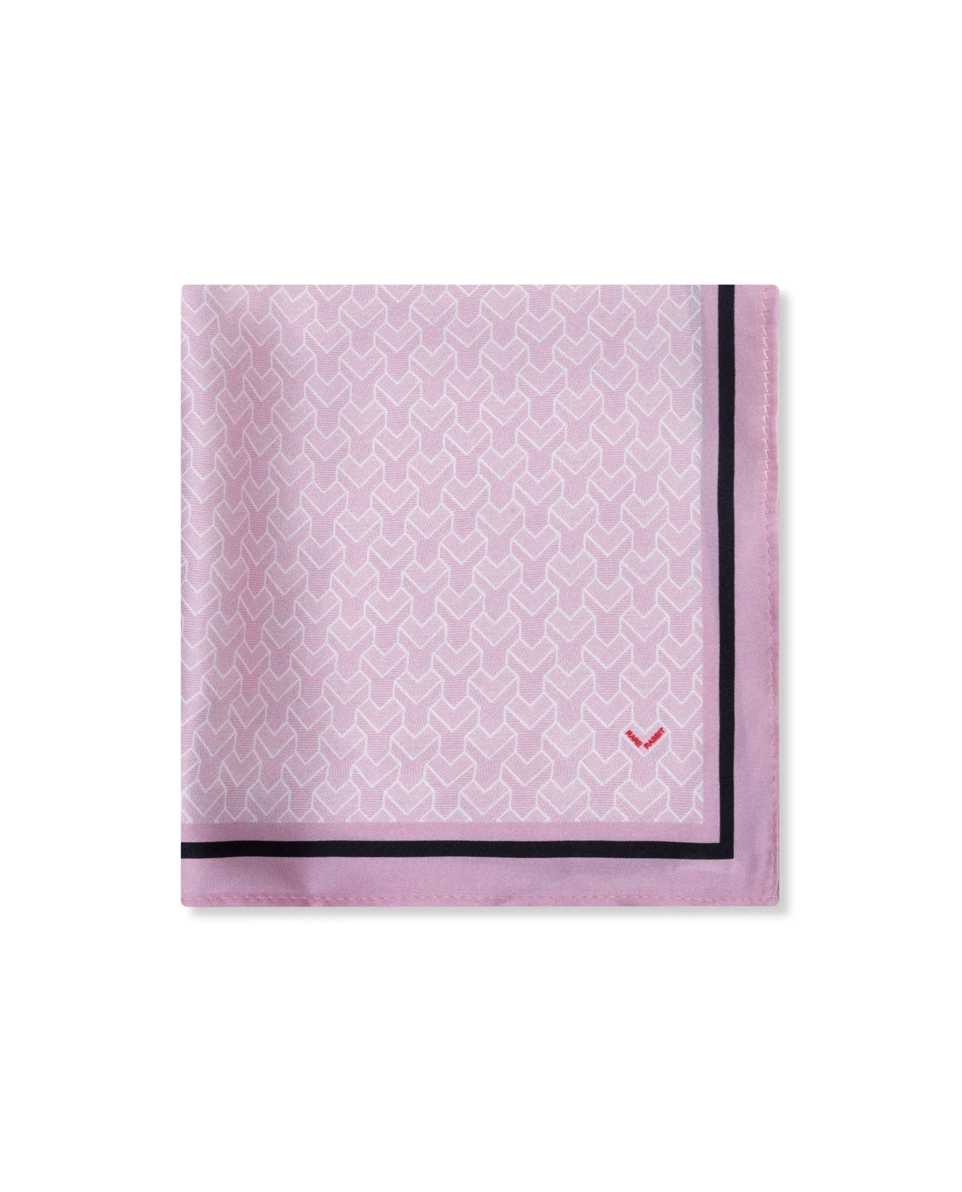 Rare Rabbit Men's Noaa Pink Silk Fabric Monogram Print Pocket Square