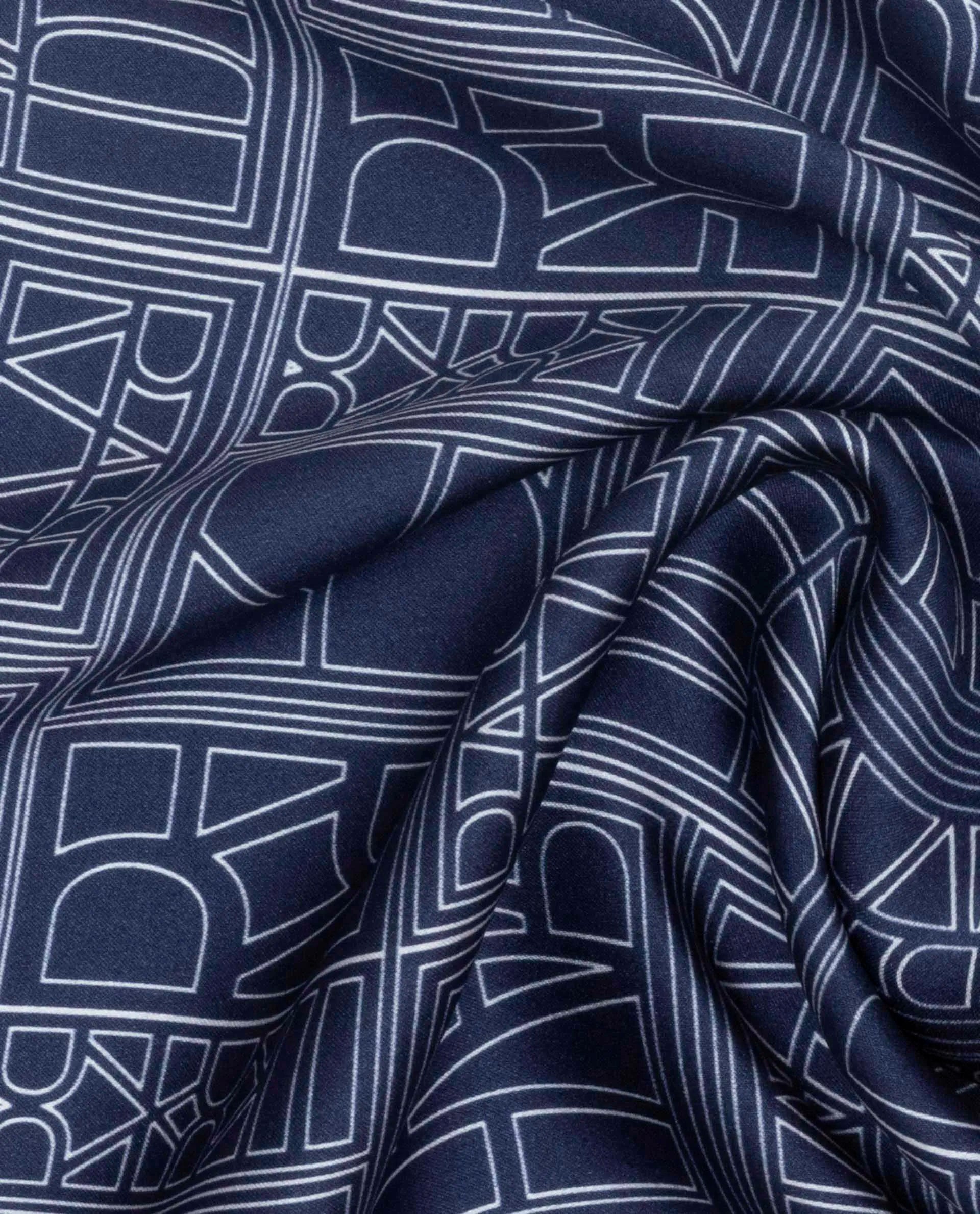 Rare Rabbit Men's Dani Royal Blue Silk Fabric Monogram Print Pocket Square