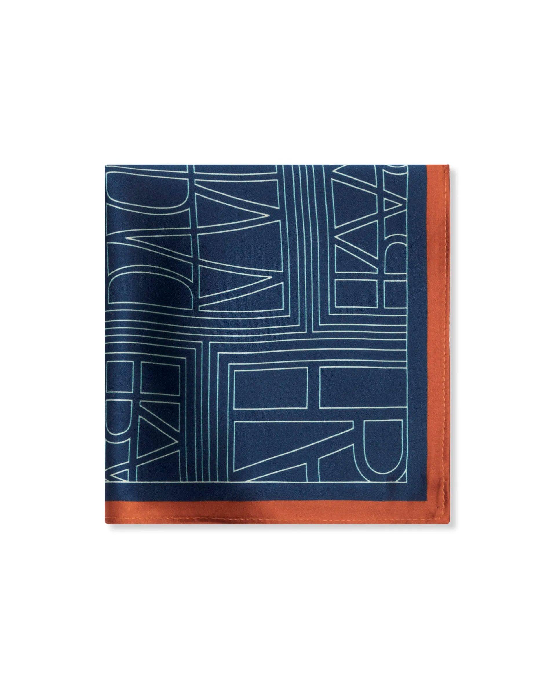 Rare Rabbit Men's Dani Blue Silk Fabric Monogram Print Pocket Square