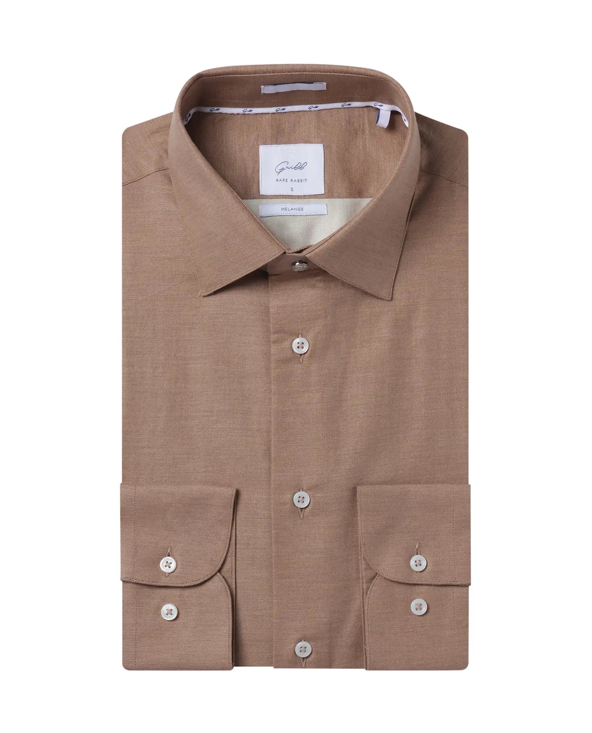 Rare Rabbit Men Forde Dusky Peach Cotton Melange Fabric Full Sleeve Regular Fit Solid Shirt