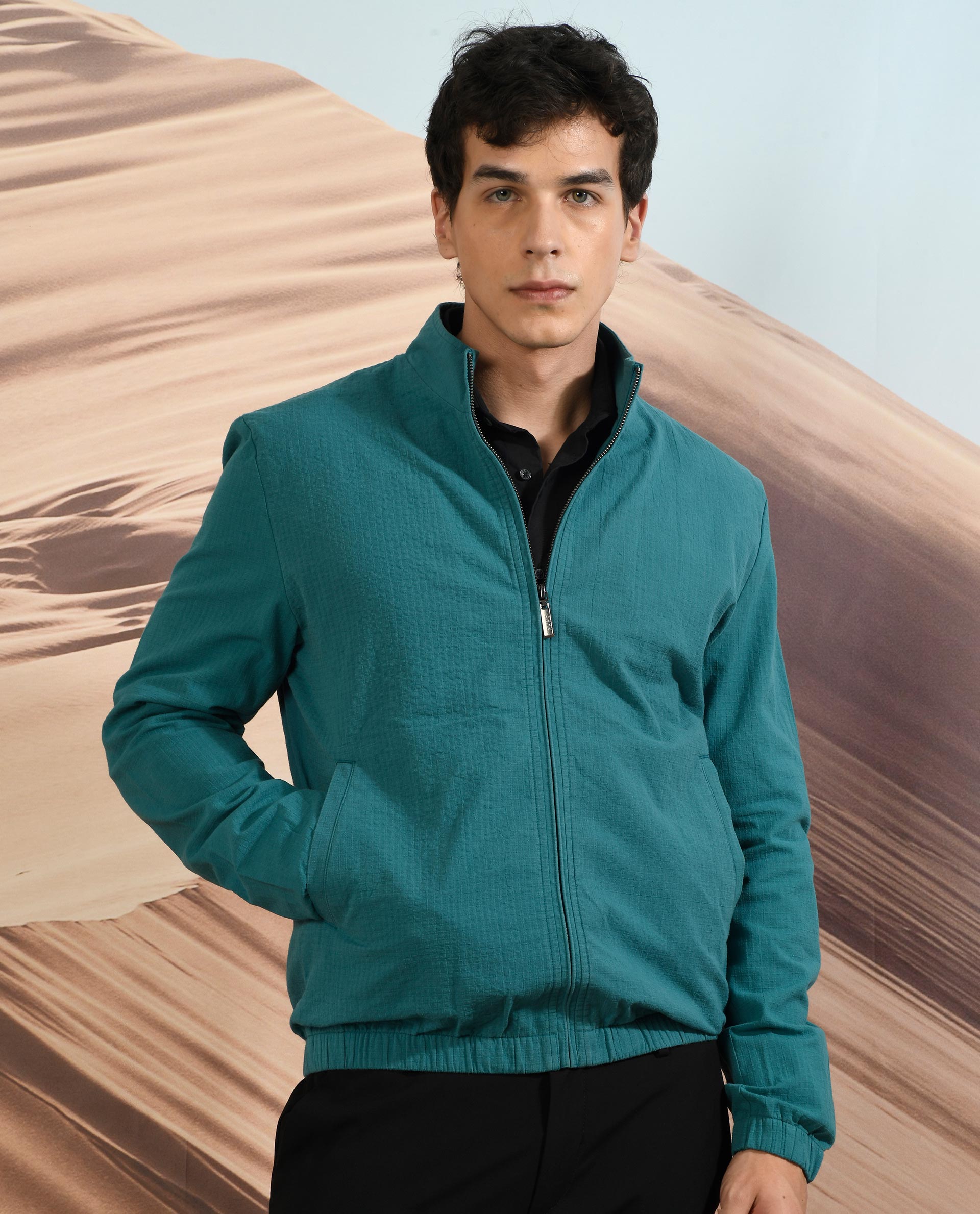 Rare Rabbit Men's Kenny Green Plain Seersucker Smart Jacket