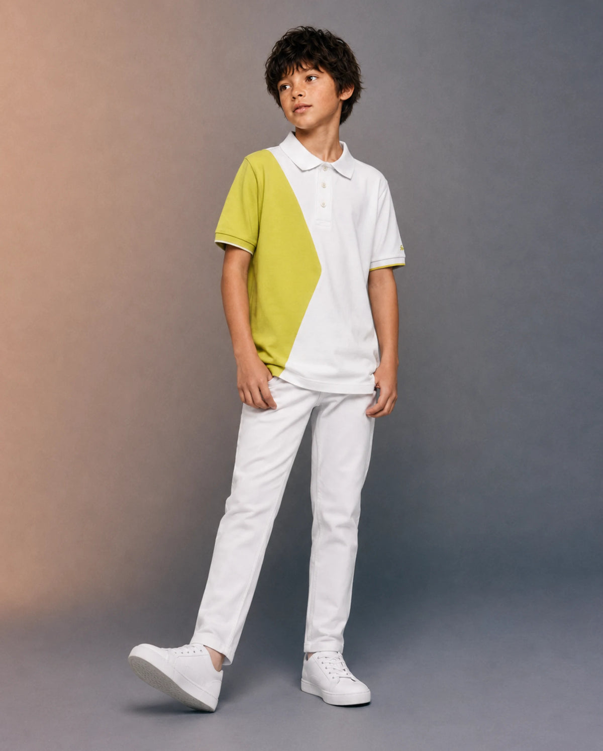 Rare Ones Kids Abel White Cotton Blend Fabric Button Closure Regular Fit Cut And Sew Polo