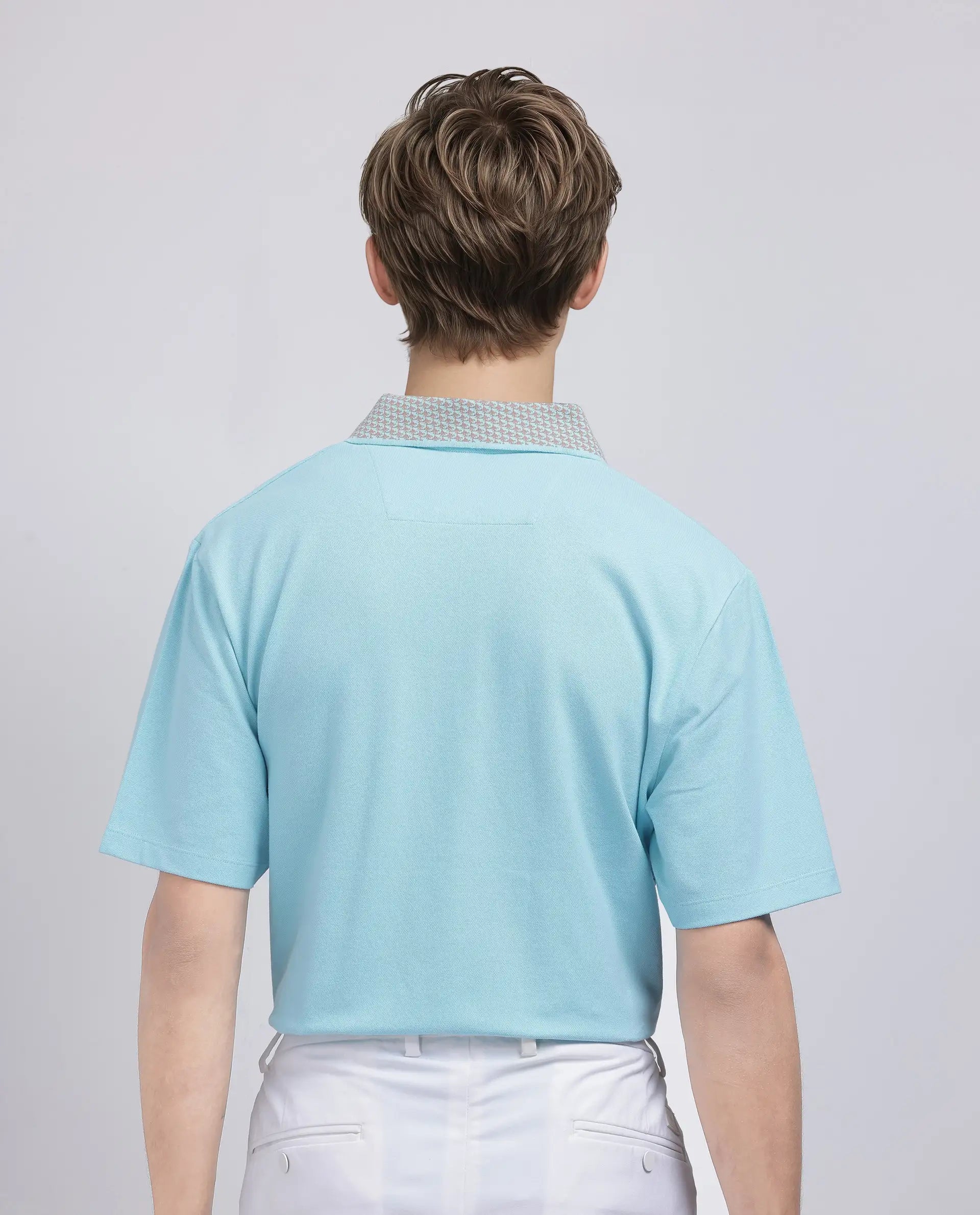 Rare Rabbit Men Abit Light Blue Cotton Blend Fabric Short Sleeve Collared Neck Button Closure Plain Polo