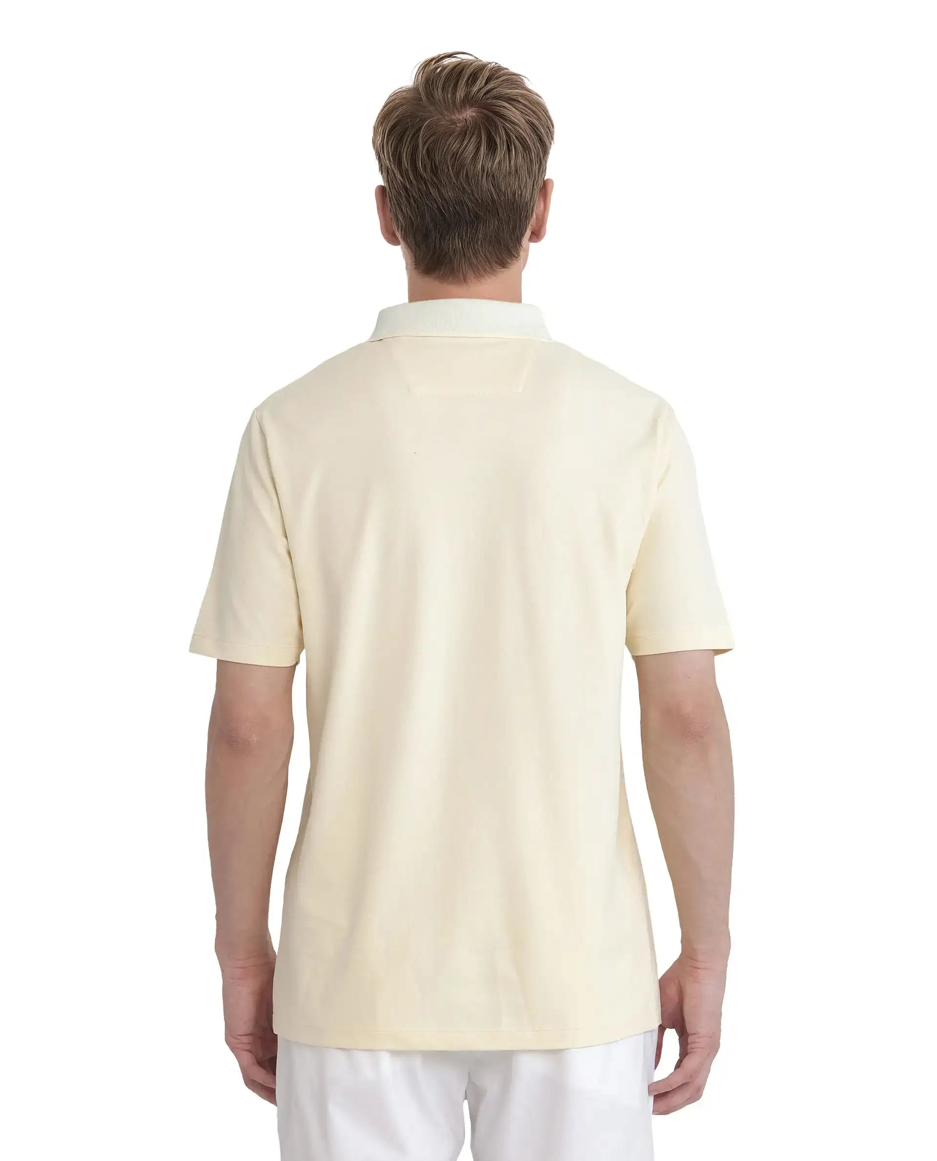 Rare Rabbit Men's Abit Light Yellow Cotton Plain Regular Fit Half Sleeve Polo