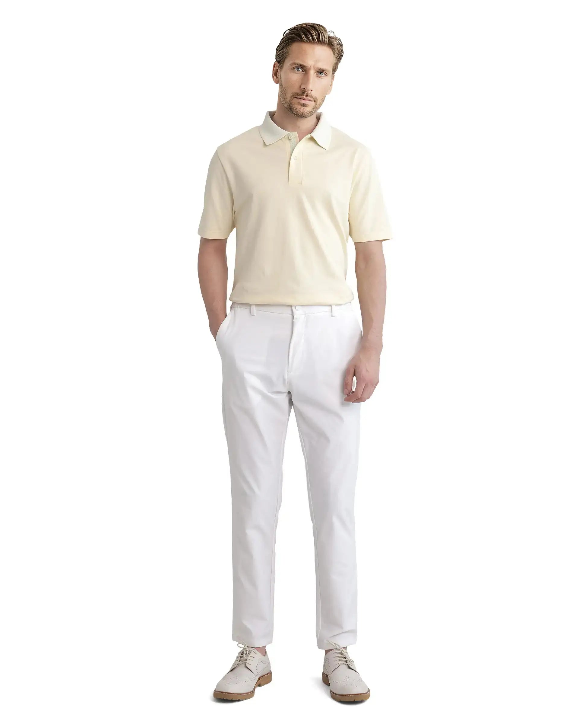 Rare Rabbit Men's Abit Light Yellow Cotton Plain Regular Fit Half Sleeve Polo