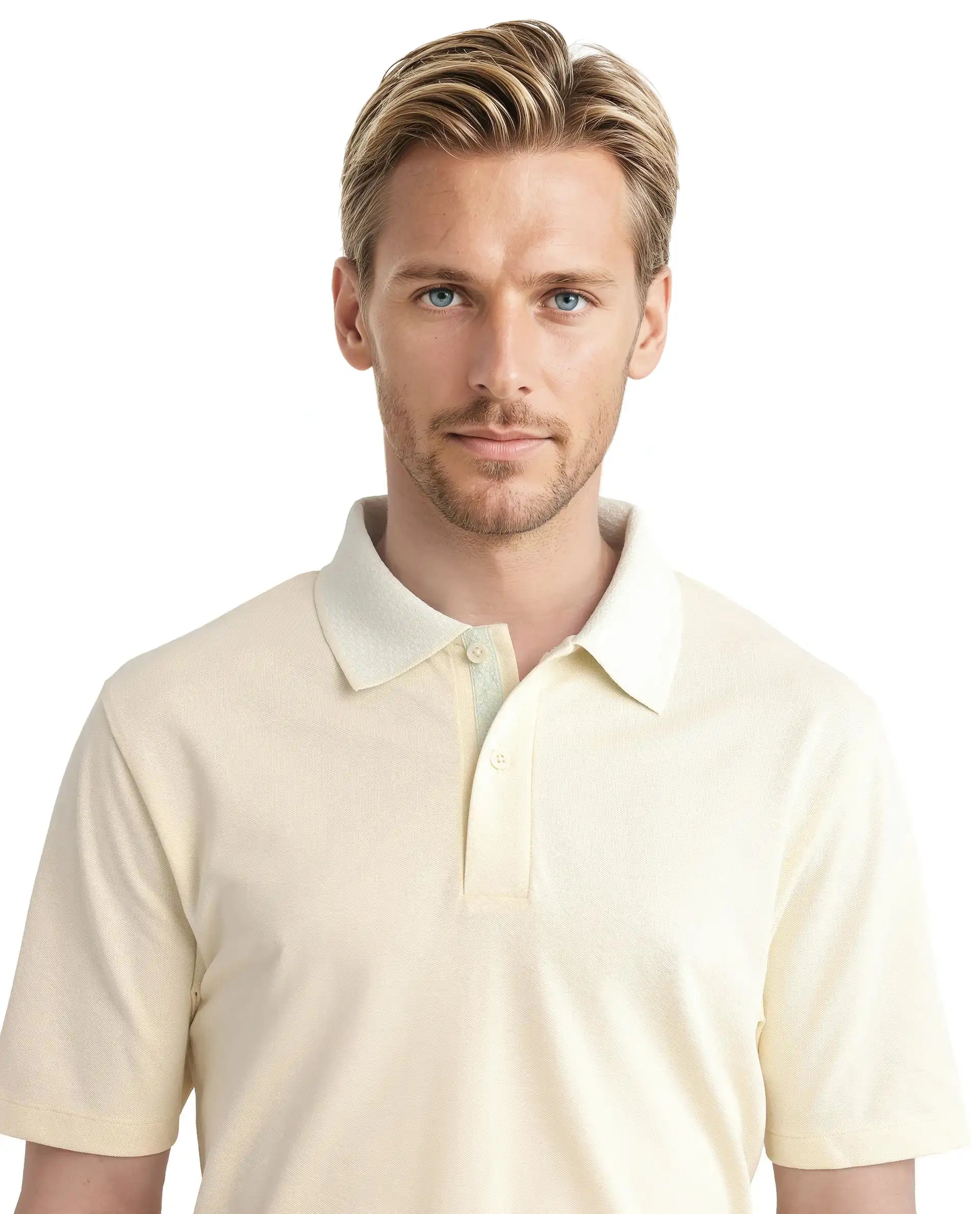 Rare Rabbit Men's Abit Light Yellow Cotton Plain Regular Fit Half Sleeve Polo