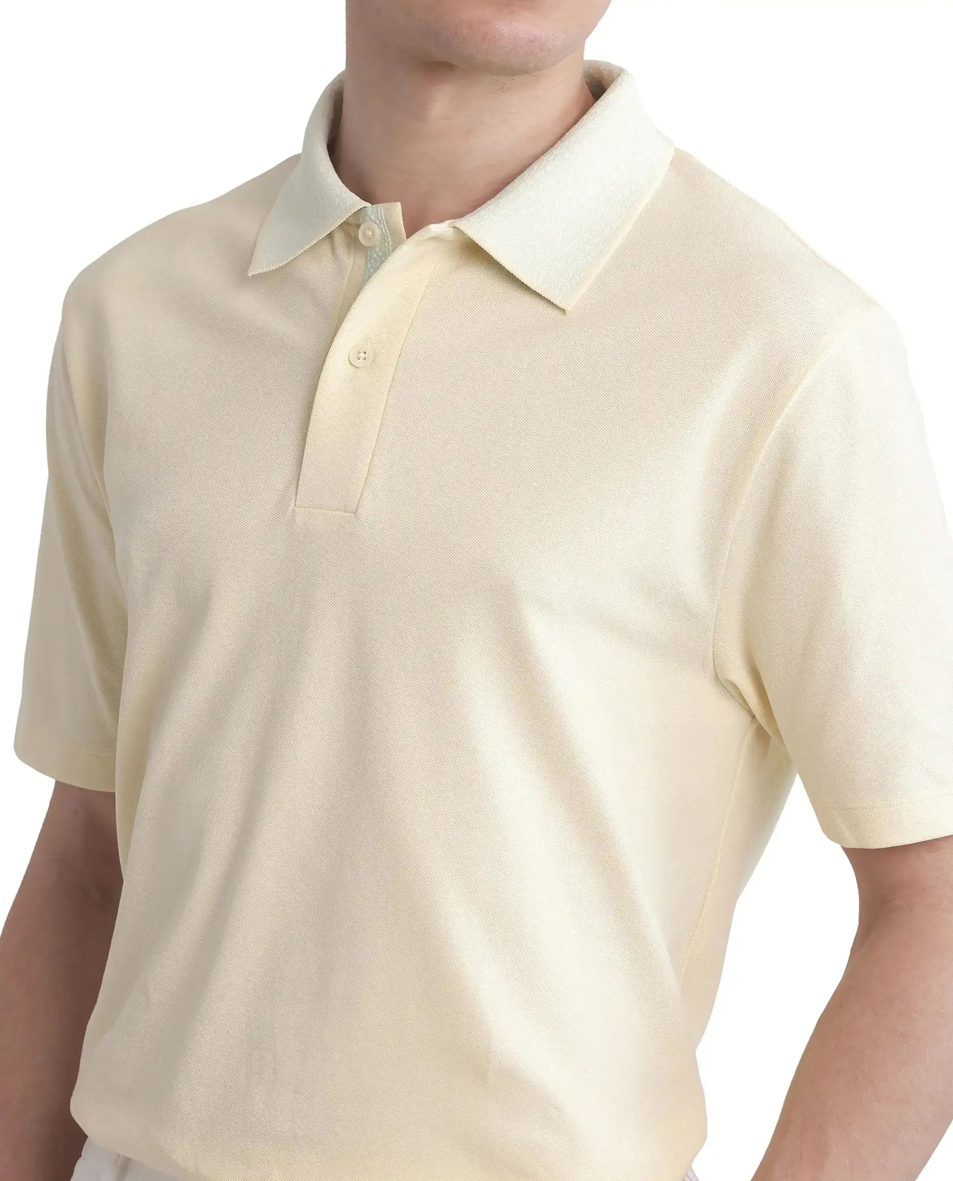 Rare Rabbit Men's Abit Light Yellow Cotton Plain Regular Fit Half Sleeve Polo