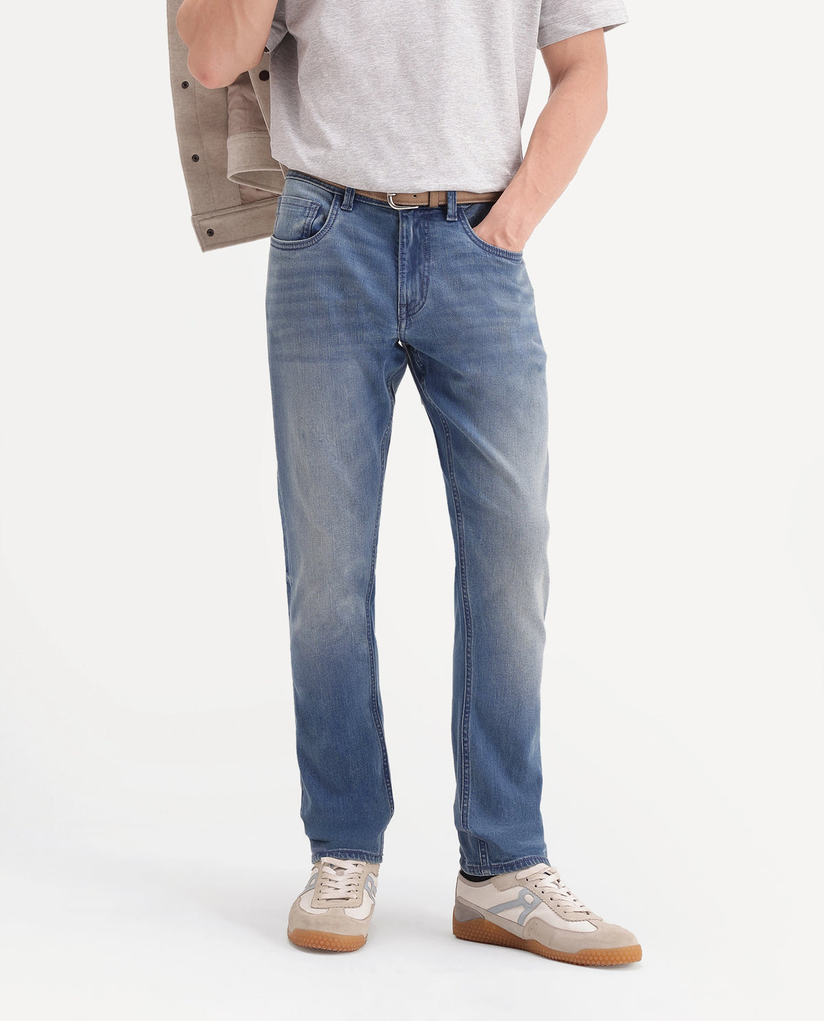 Rare Rabbit Men's Aby 26 Dusky Blue Cotton Blend Hawk Slim Plain Jeans