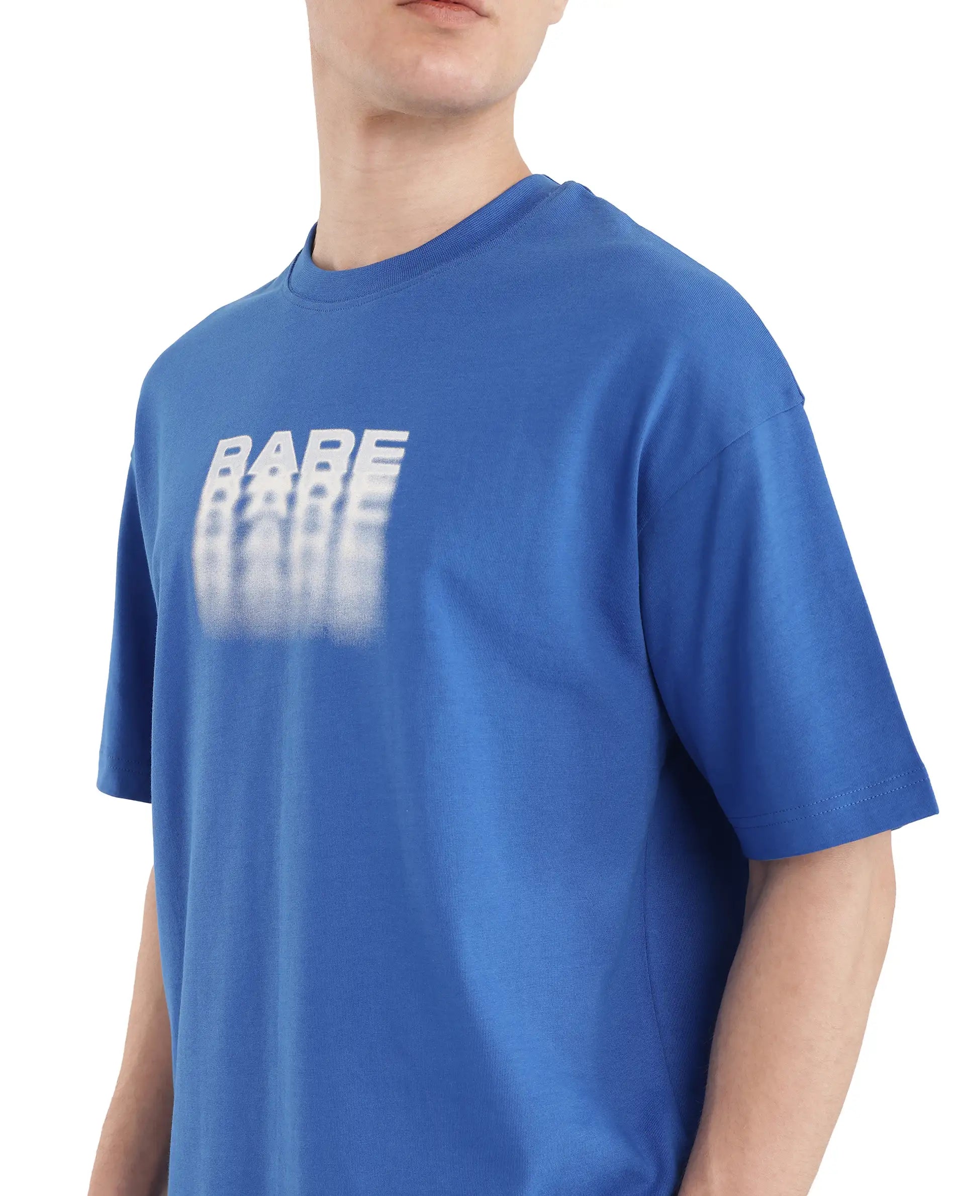 Rare Rabbit Men Act Dark Blue Cotton Fabric Short Sleeve Crew Neck Slip-On Oversized Fit Graphic Print T-Shirt