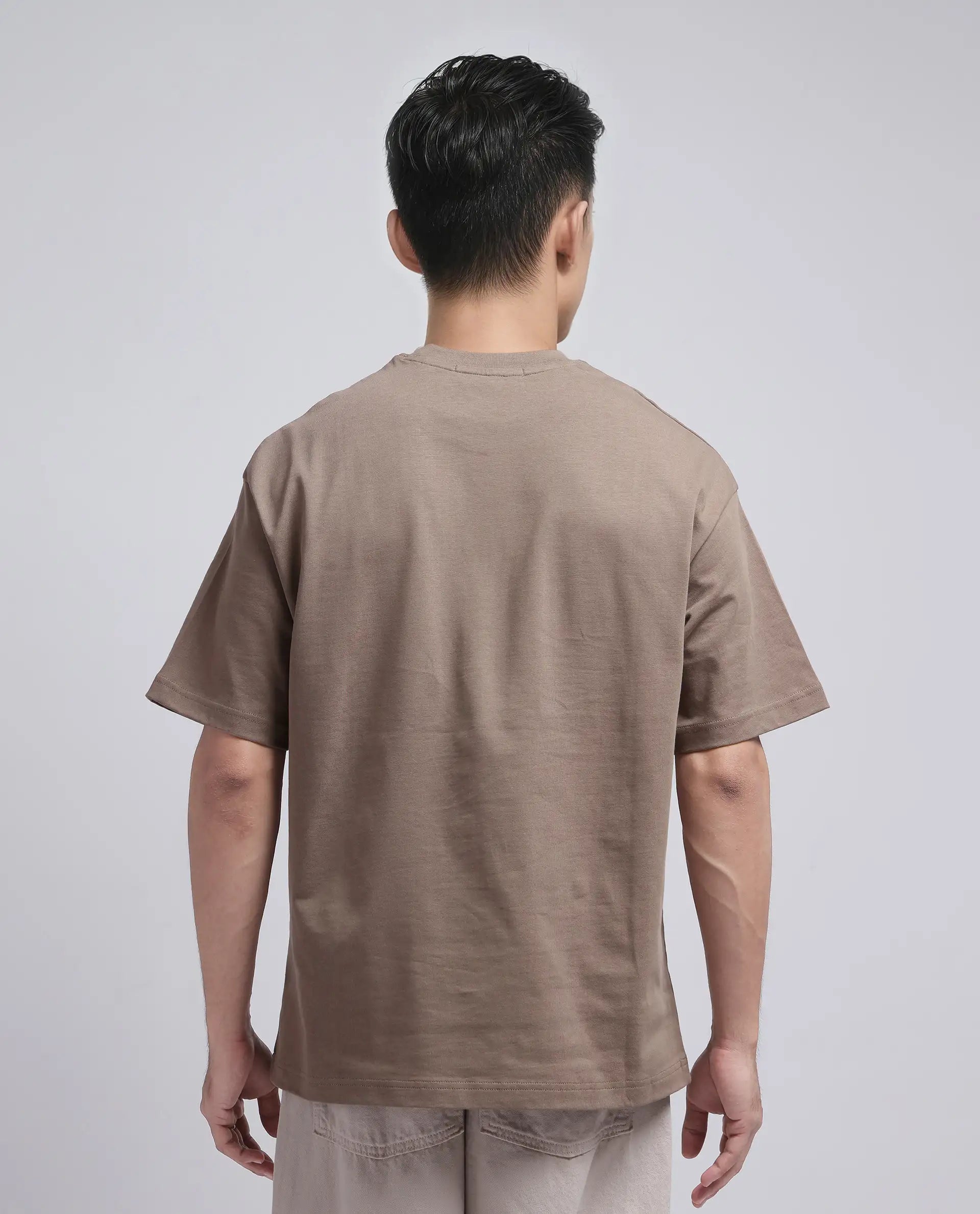 Rare Rabbit Men Act Dusky Dusky Grey Cotton Fabric Short Sleeve Crew Neck Slip-On Oversized Fit Graphic Print T-Shirt