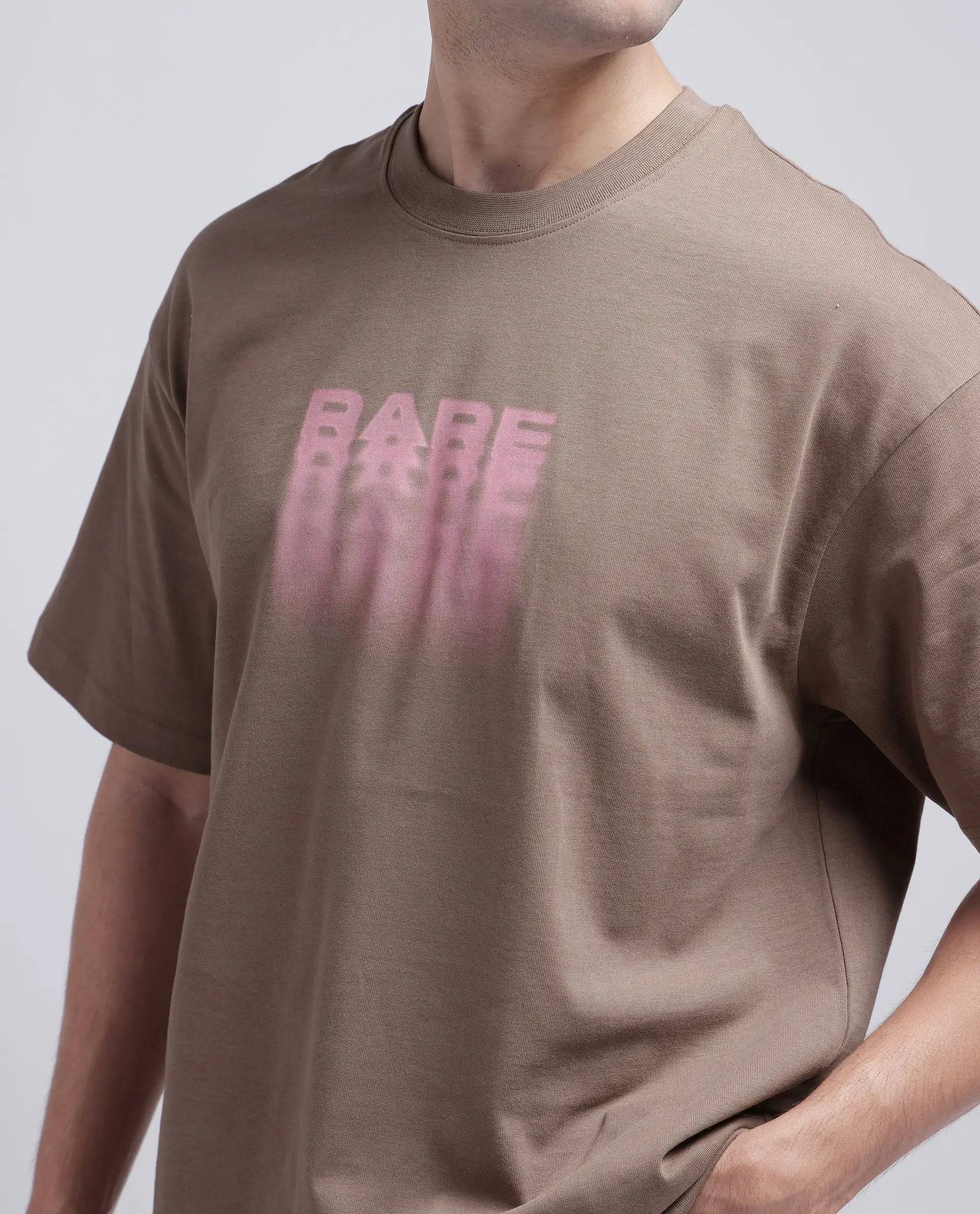 Rare Rabbit Men Act Dusky Dusky Grey Cotton Fabric Short Sleeve Crew Neck Slip-On Oversized Fit Graphic Print T-Shirt