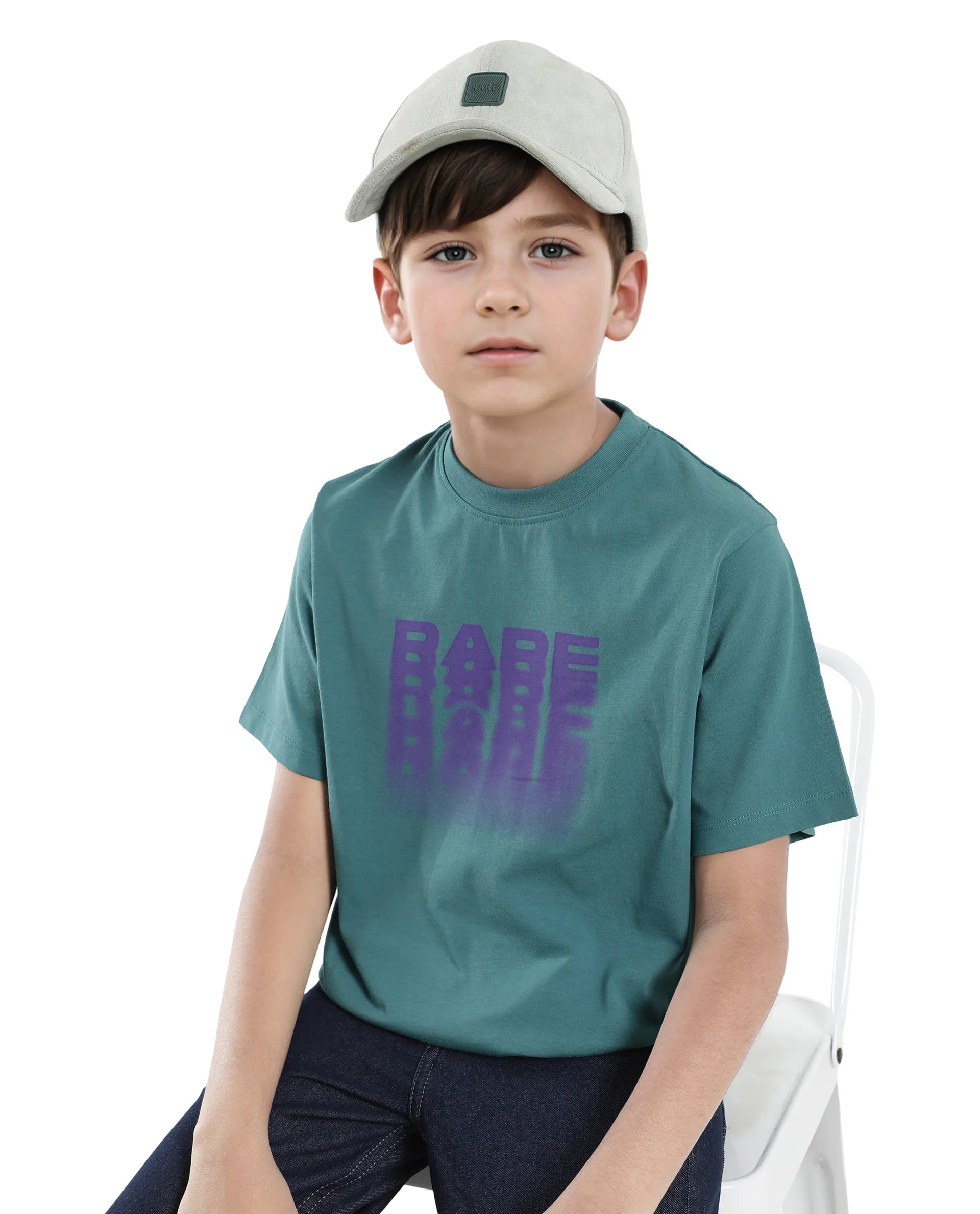 Rare Ones Kids Act-K Dark Green Cotton Solid Slip-On Regular Fit T-Shirt