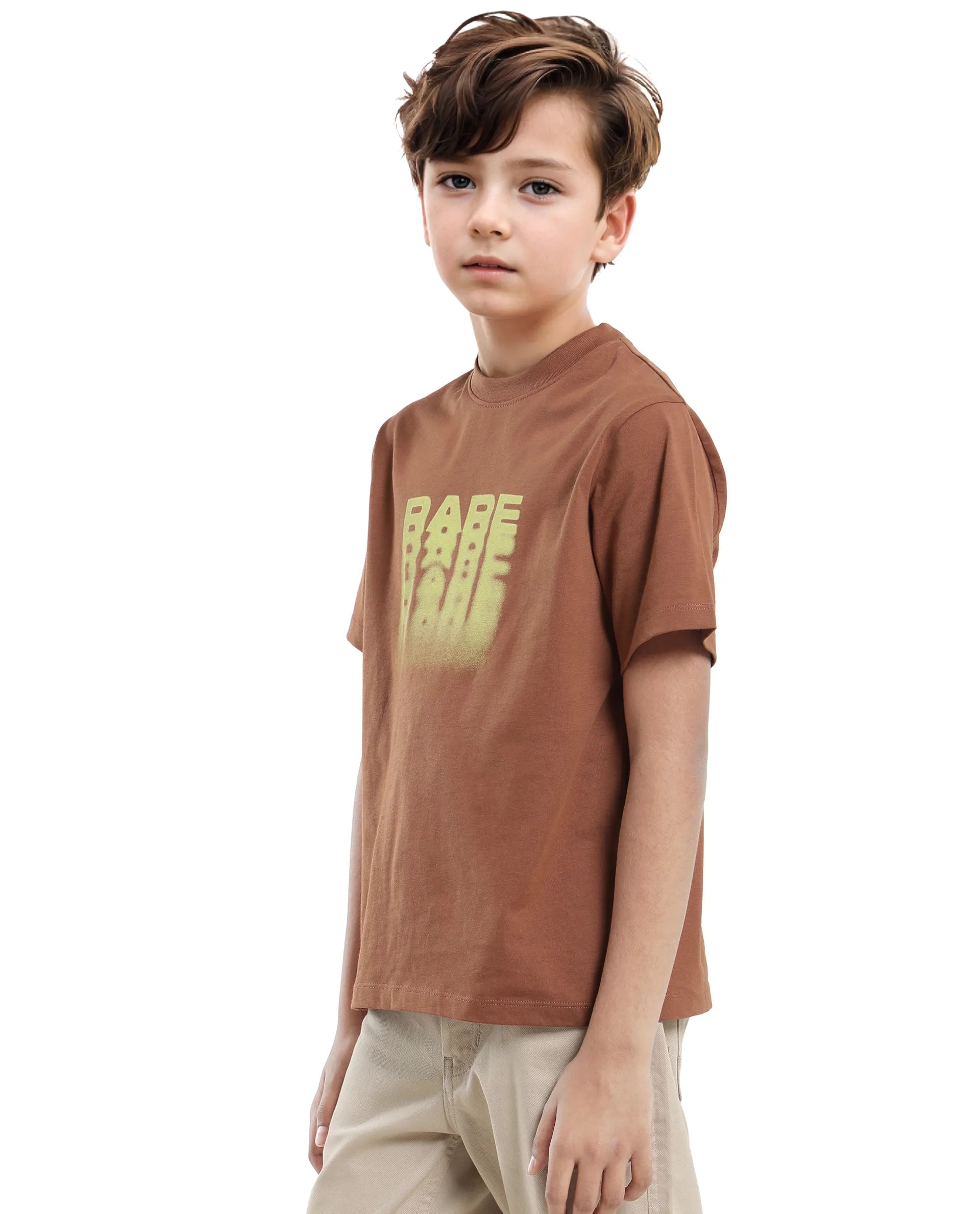 Rare Ones Kids Act-K Brown Cotton Printed Slip-On Regular Fit T-Shirt