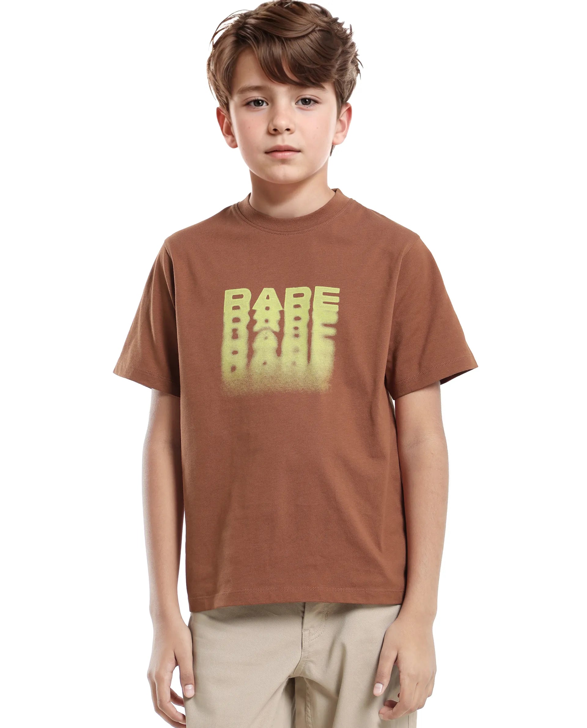 Rare Ones Kids Act-K Brown Cotton Printed Slip-On Regular Fit T-Shirt