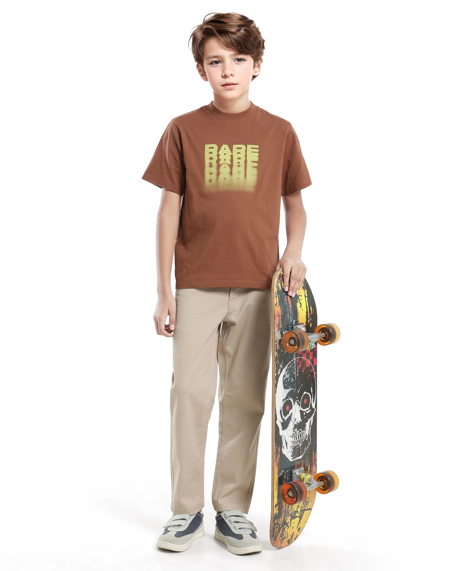 Rare Ones Kids Act-K Brown Cotton Printed Slip-On Regular Fit T-Shirt