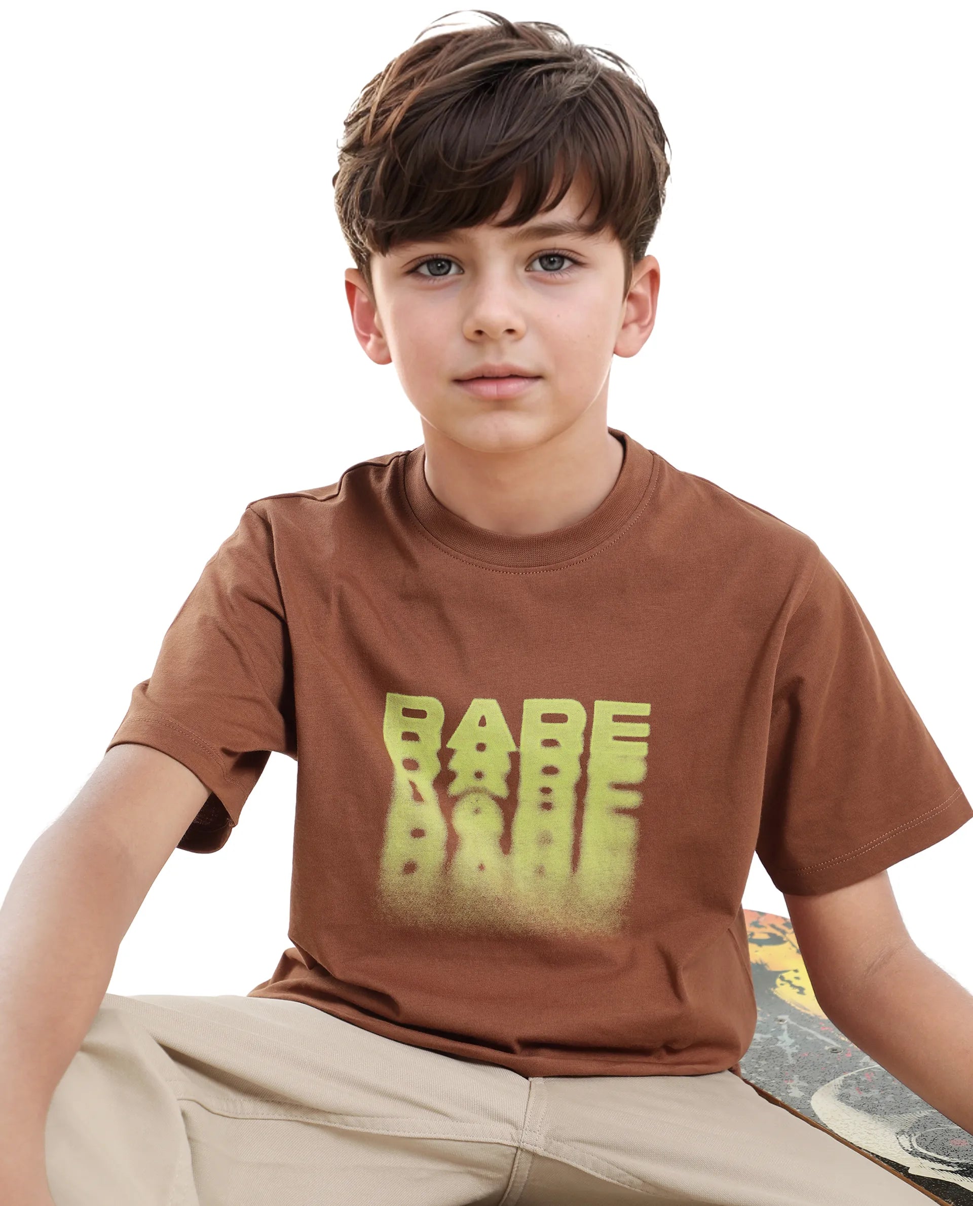 Rare Ones Kids Act-K Brown Cotton Printed Slip-On Regular Fit T-Shirt