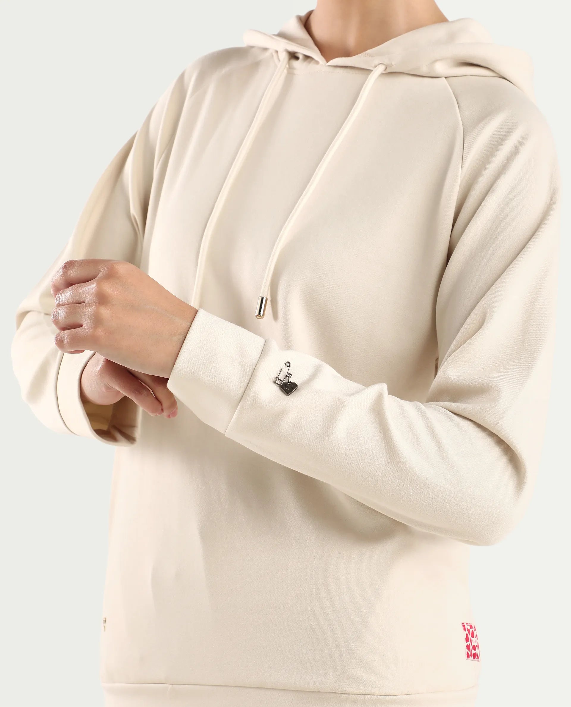 Rareism Women's Adani Off White Modal Blend Hooded Plain Relaxed Fit Sweatshirt