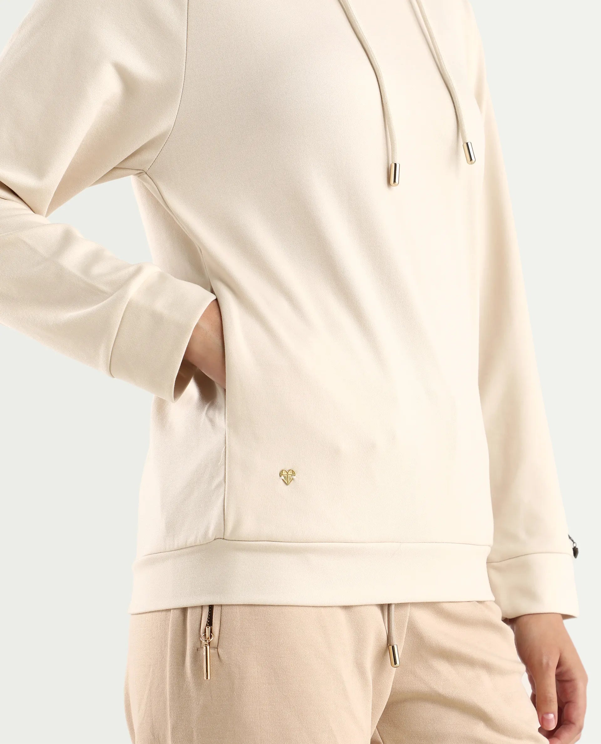 Rareism Women's Adani Off White Modal Blend Hooded Plain Relaxed Fit Sweatshirt