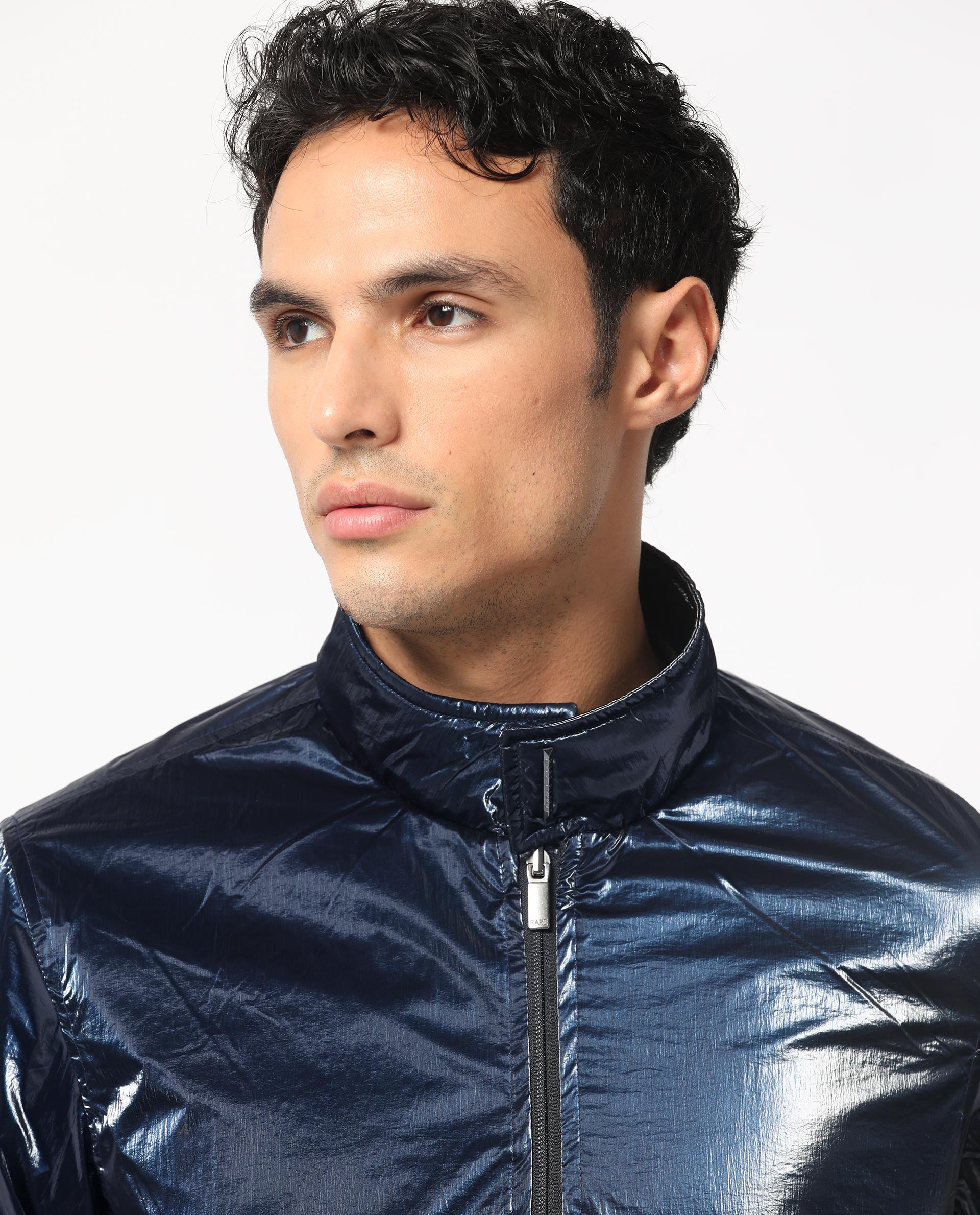 Rare Rabbit Men's Adler Navy/Black Plain Metallic Reversible Jacket
