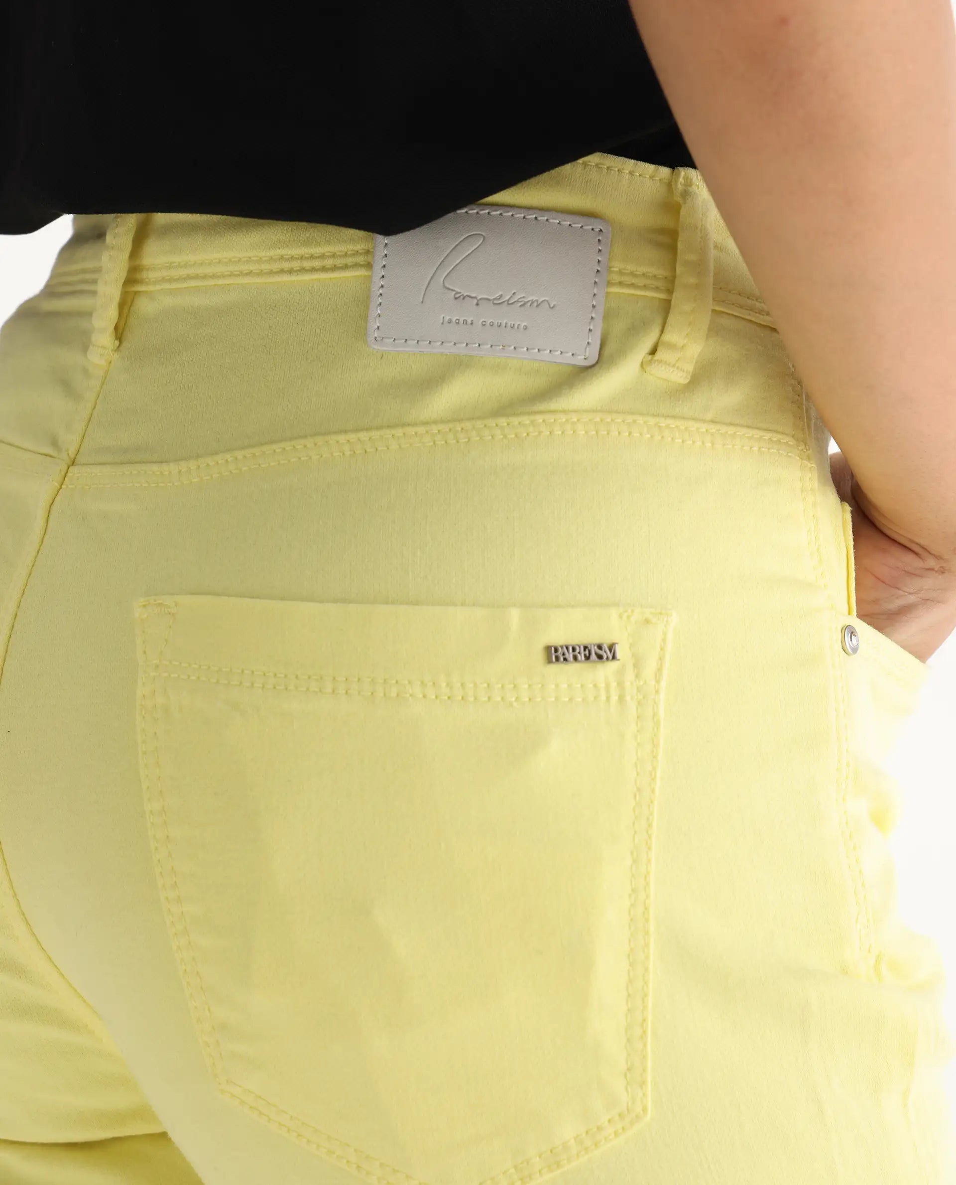 Rareism Women's Admiral Yellow Cotton Blend Plain Ankle Length Regular Fit Jeans