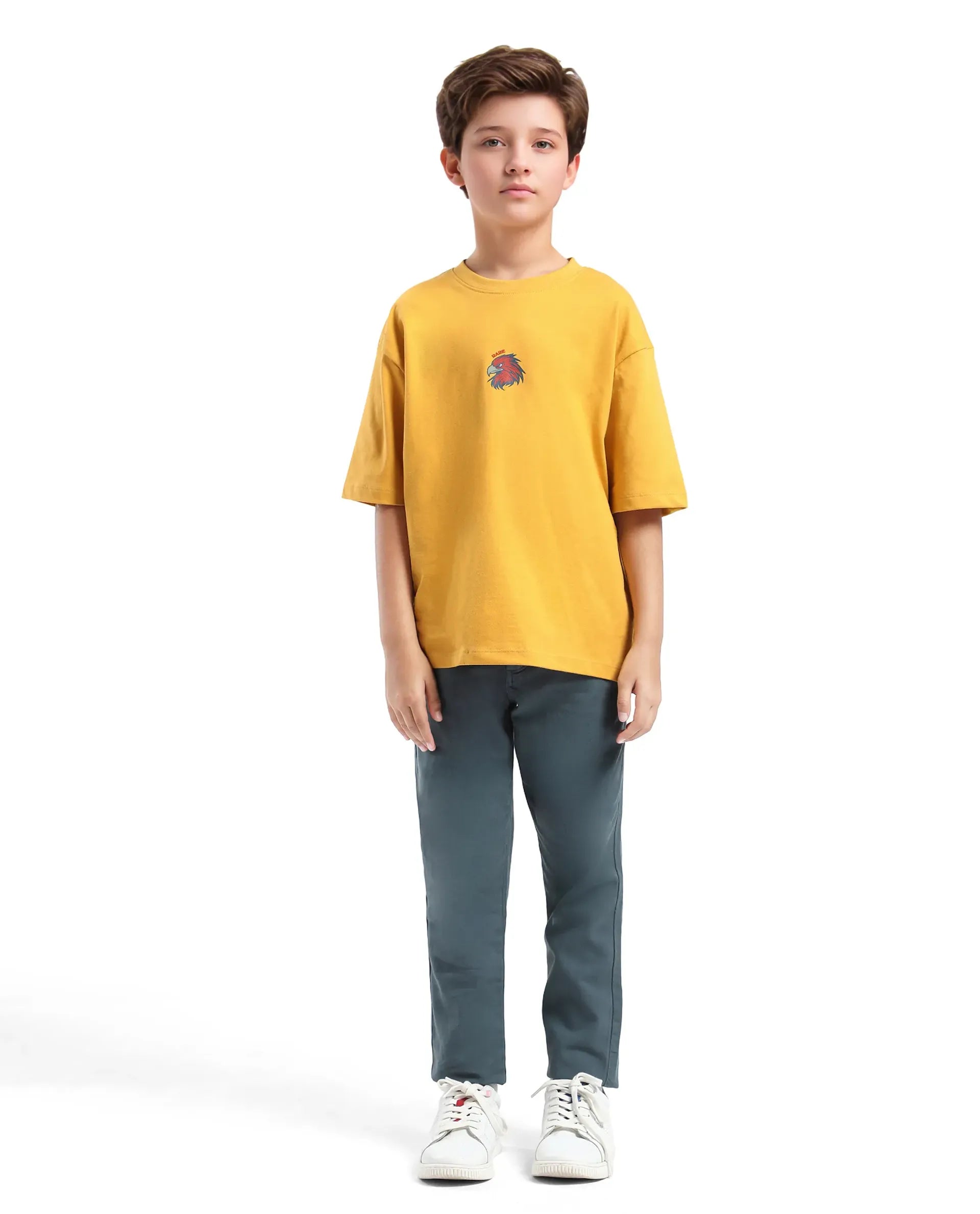 Rare Ones Kids Aerie-T Yellow Cotton Graphic Print Slip-On Oversized Fit T-Shirt