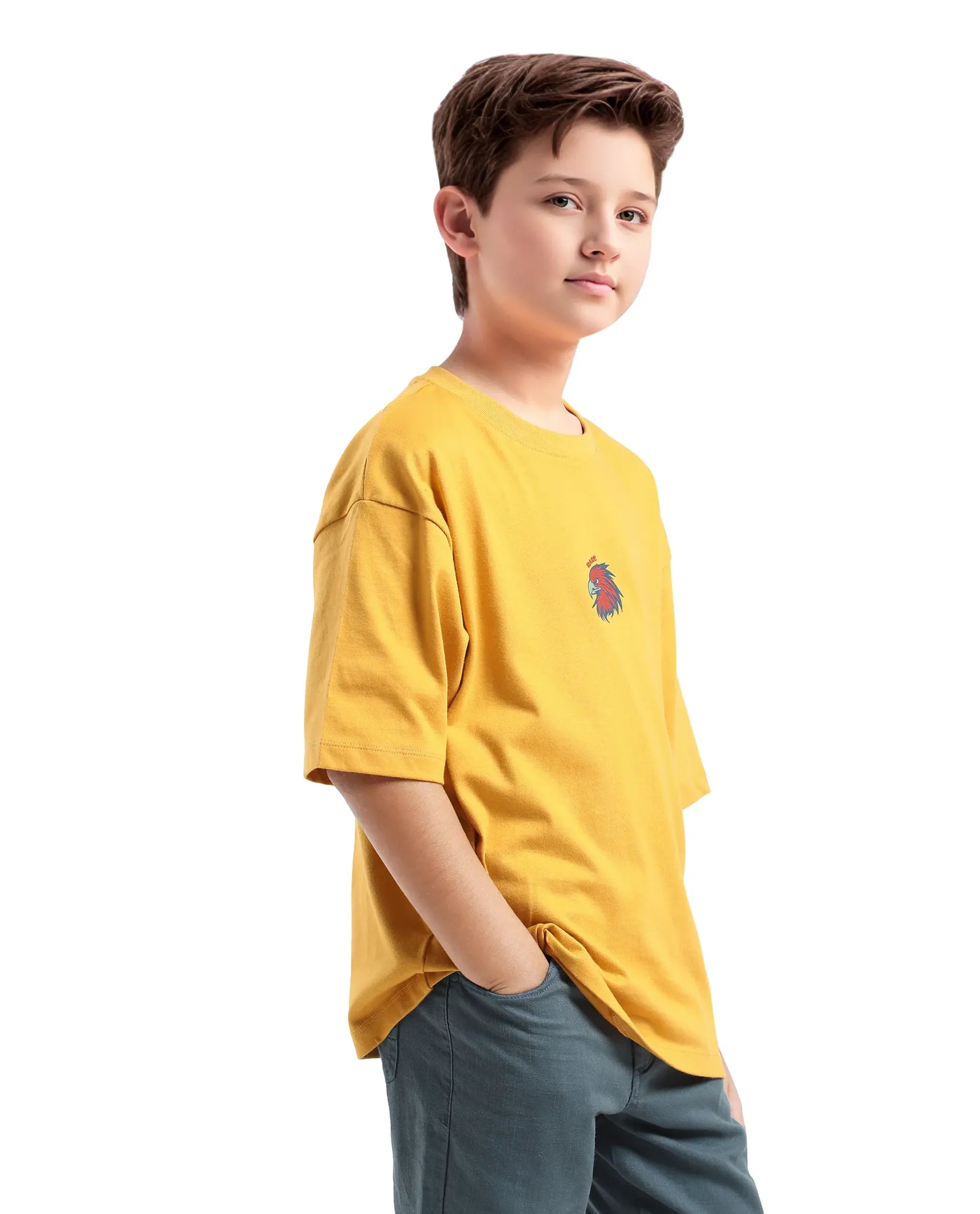 Rare Ones Kids Aerie-T Yellow Cotton Graphic Print Slip-On Oversized Fit T-Shirt