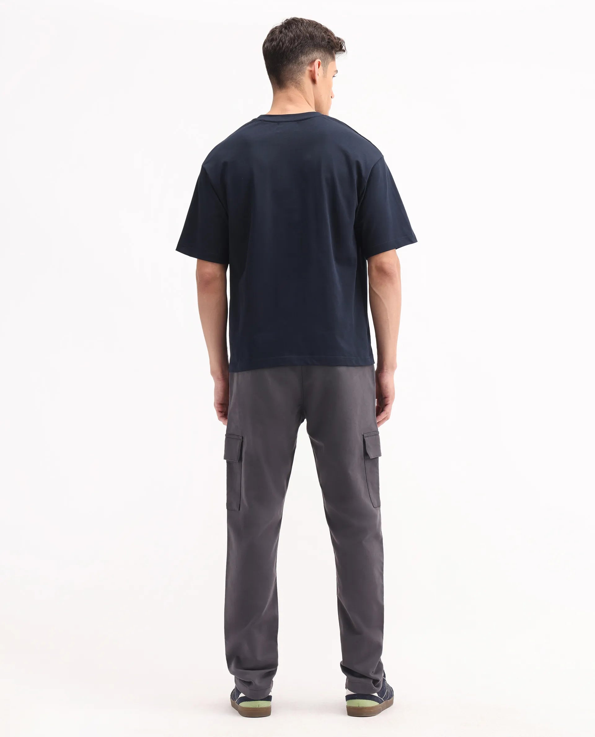 Rare Rabbit Men's Aero Dark Grey Cotton Blend Plain Relaxed Fit Trouser