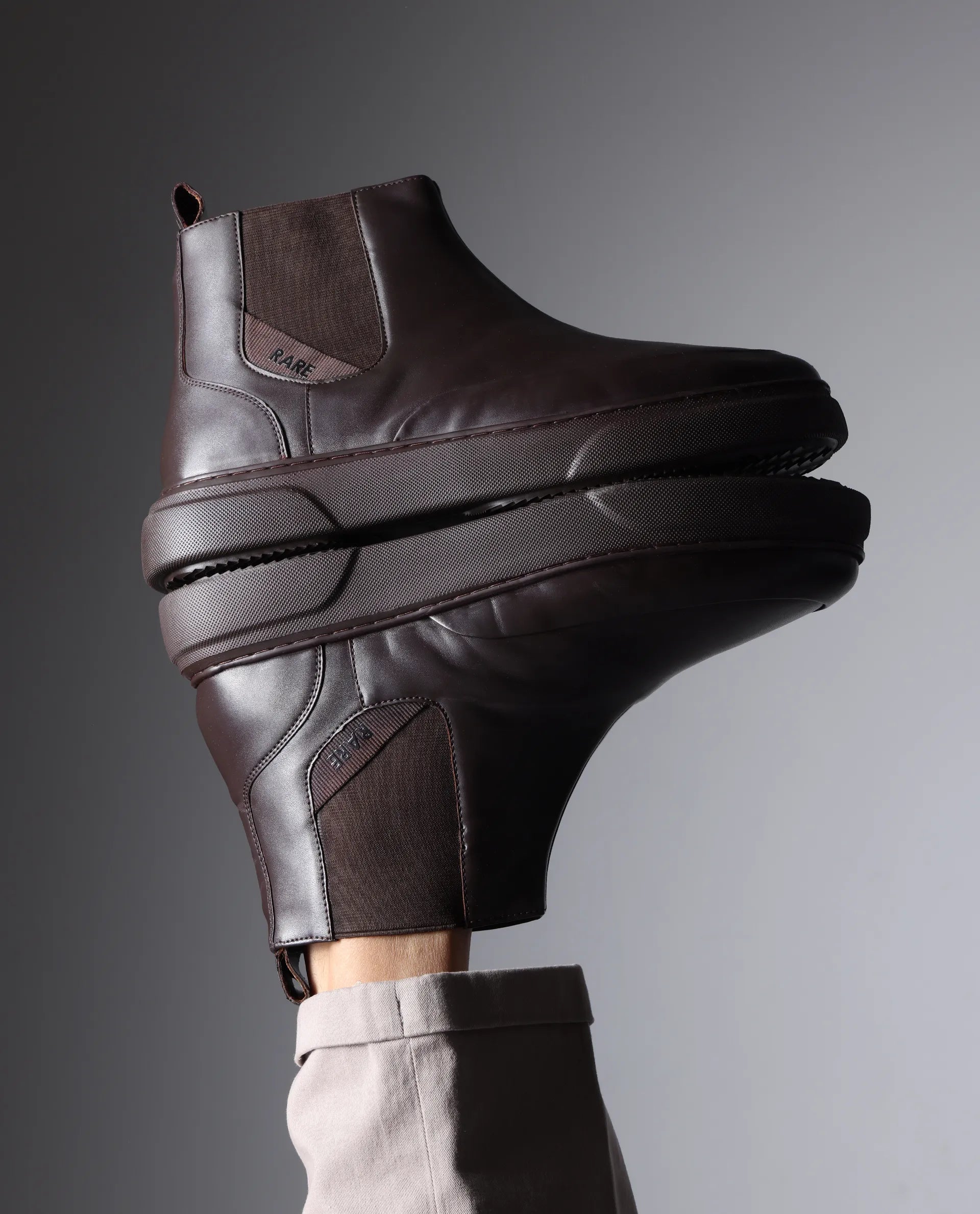 Rare Rabbit Men Aerodon Brown Genuine Leather Zipper Closure High-Top Boot Sneaker