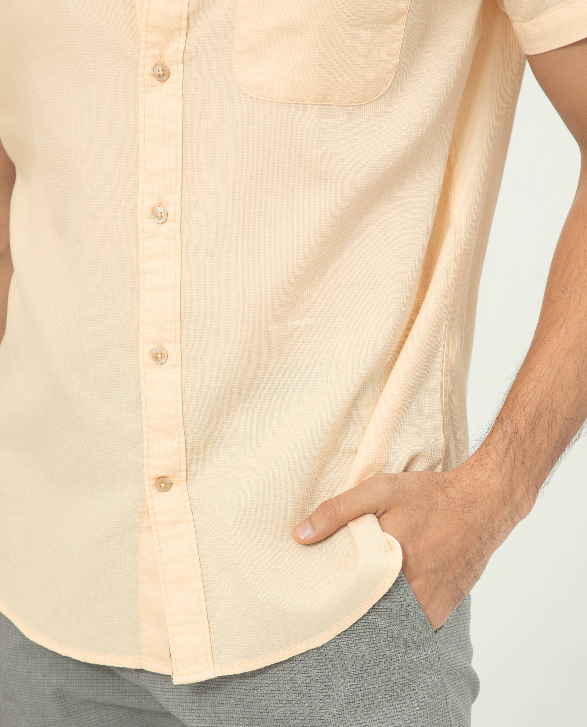 Rare Rabbit Men's Affle Peach Dobby Fabric Half Sleeves Solid Shirt