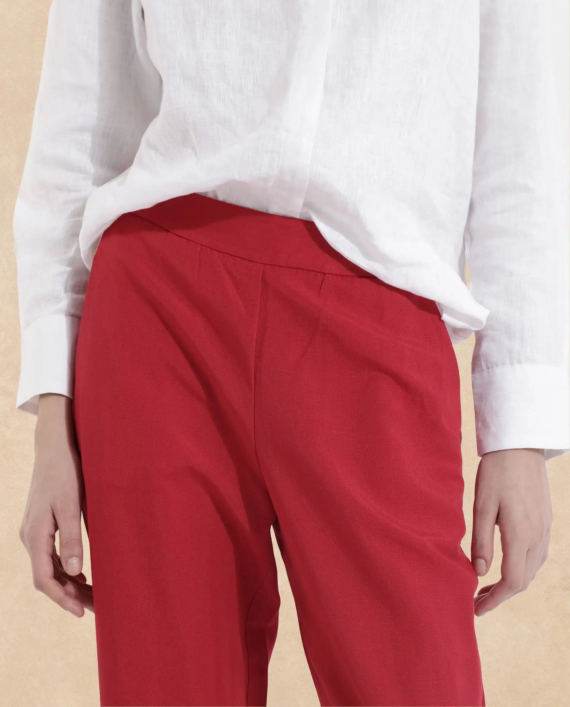 Rareism Women Ahome Dark Red Wide Plain Ankle Length Trouser