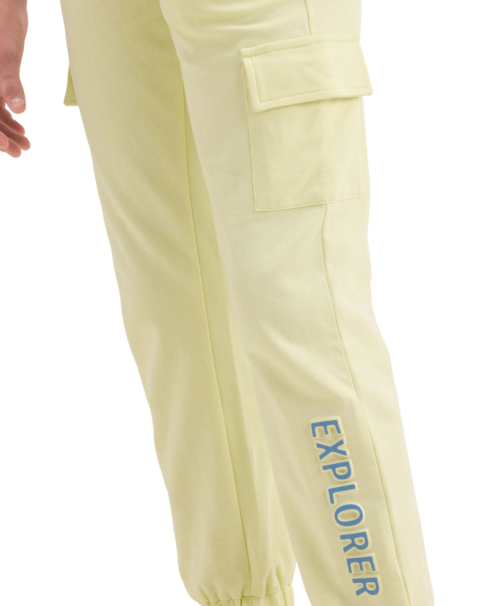 Rare Ones Kids Aiden Light Yellow Cotton Fabric Drawstring Closure Embossed Cargo Fit Track Pant