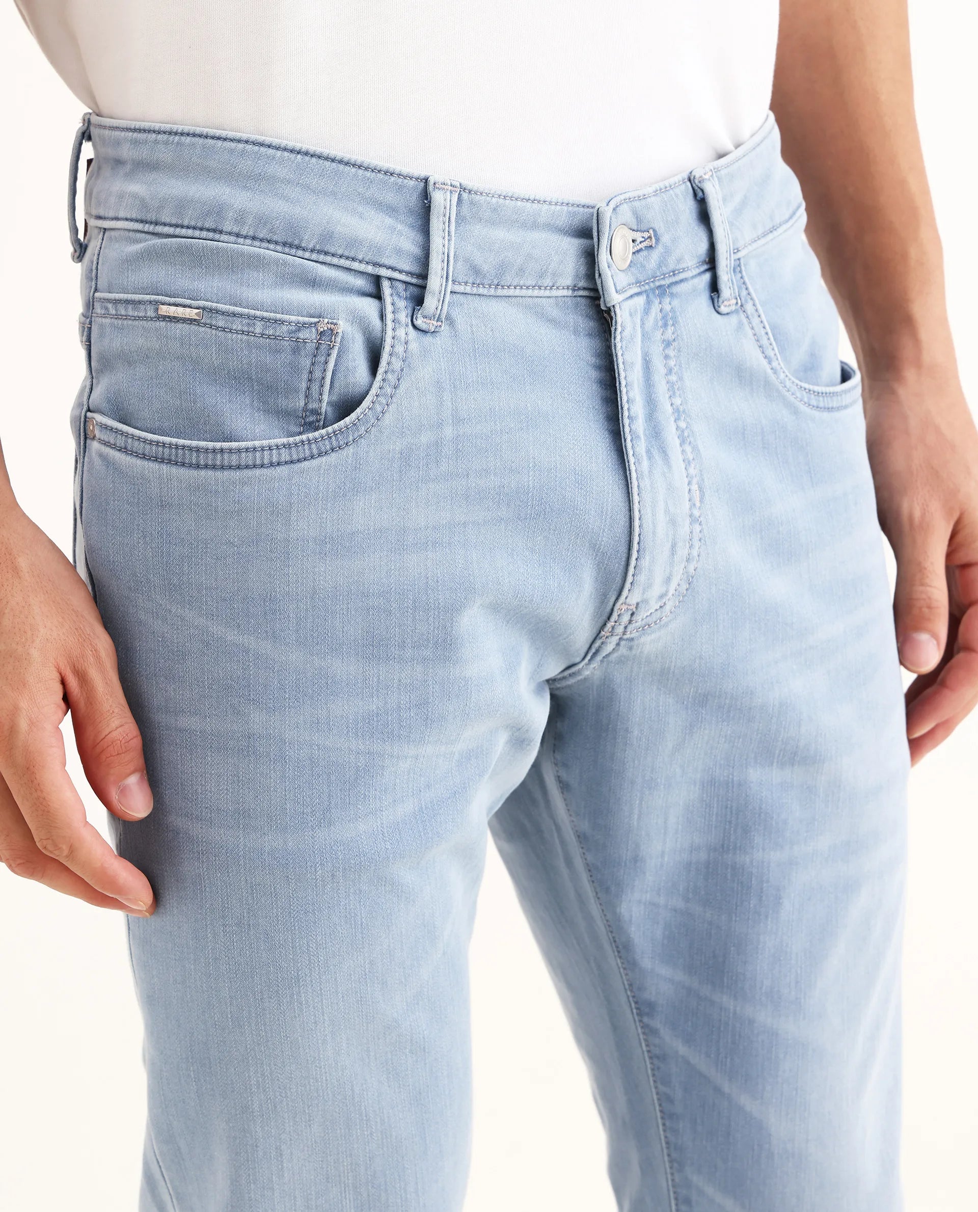 Rare Rabbit Men's Airus-S Light Blue Cotton Fabric Hawk Slim Plain Jeans