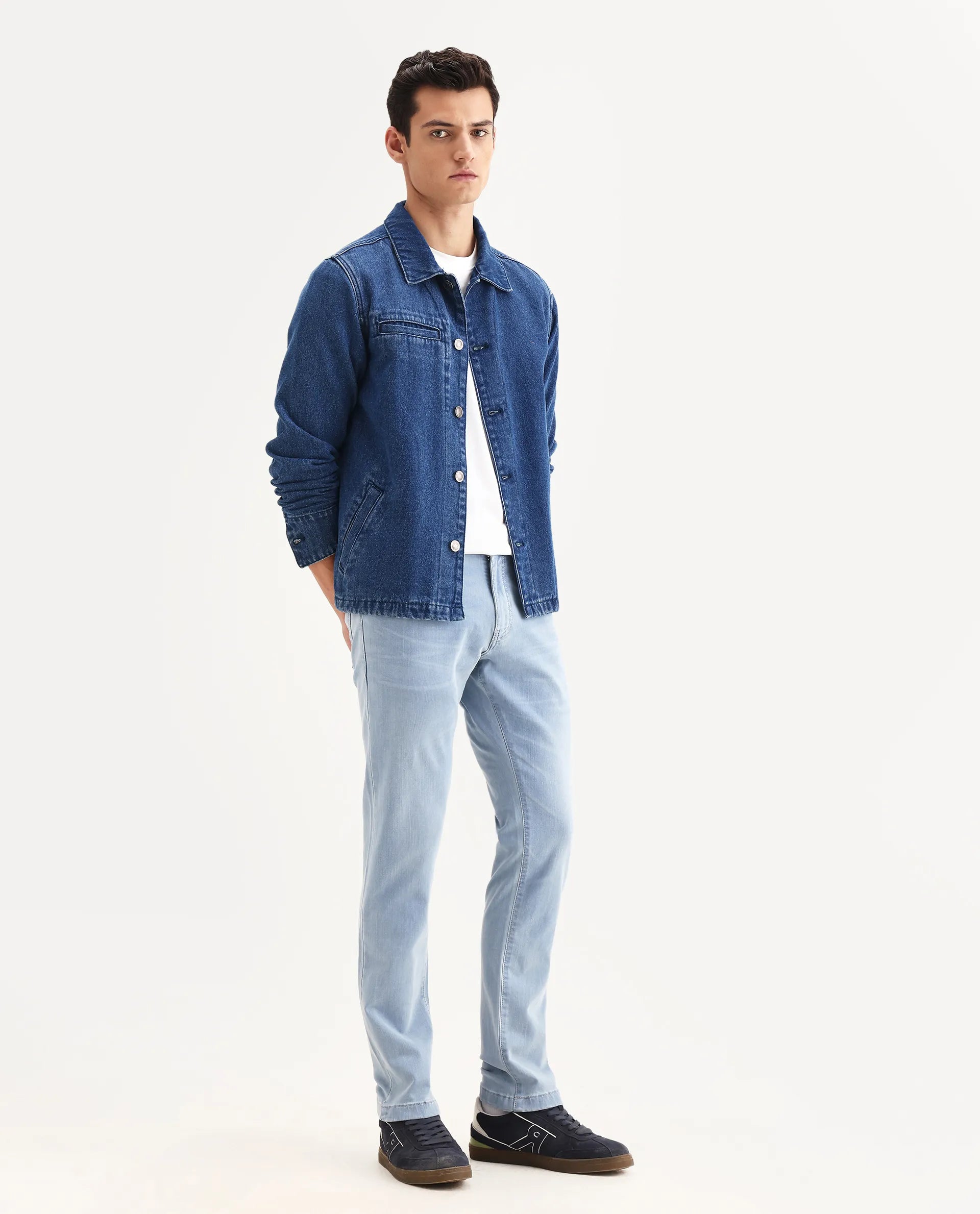 Rare Rabbit Men's Airus-S Light Blue Cotton Fabric Hawk Slim Plain Jeans