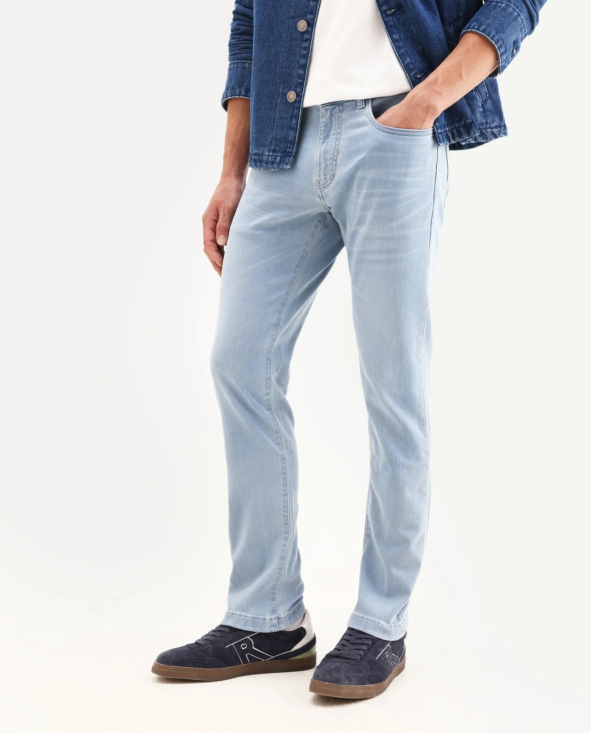 Rare Rabbit Men's Airus-S Light Blue Cotton Fabric Hawk Slim Plain Jeans