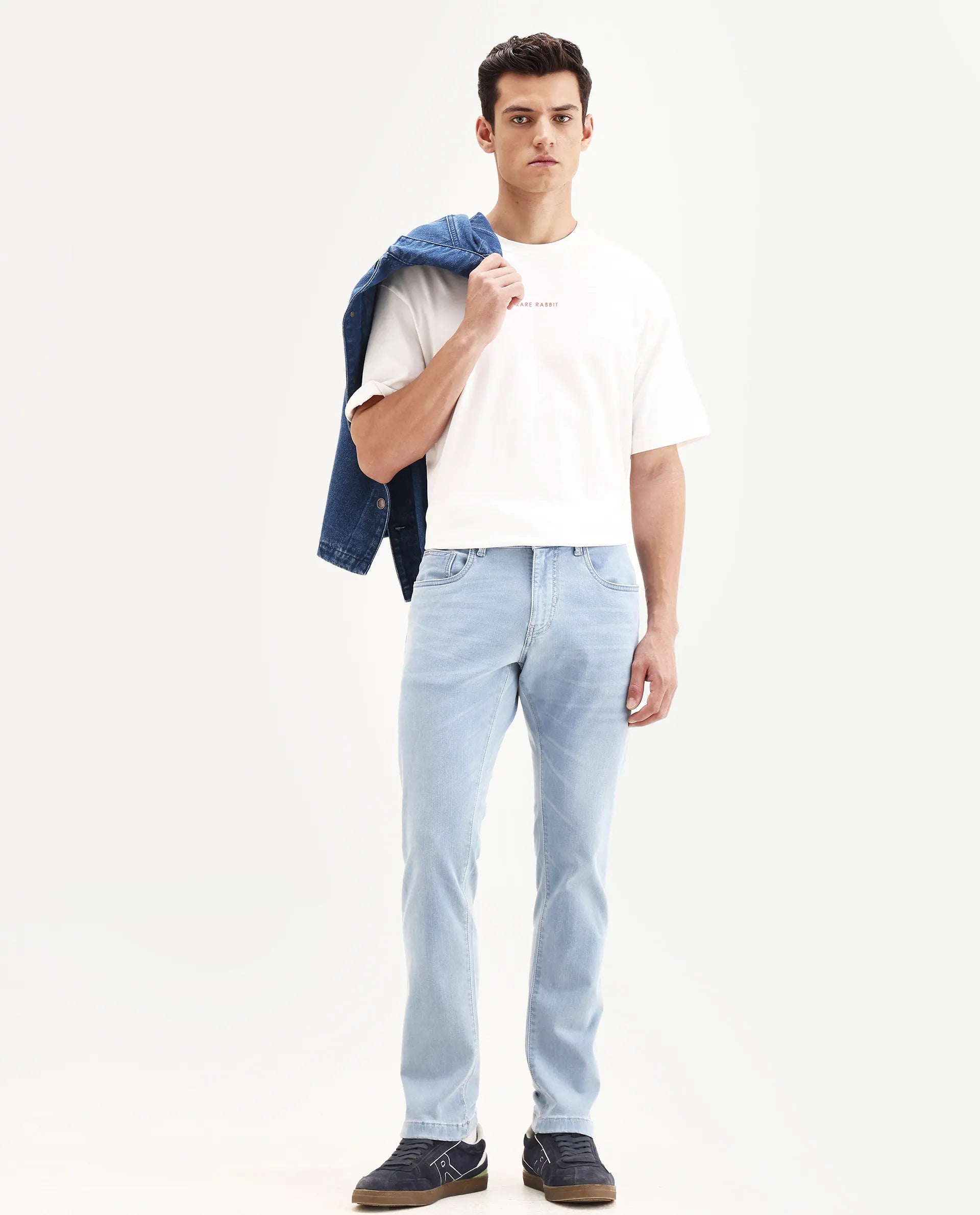 Rare Rabbit Men's Airus-S Light Blue Cotton Fabric Hawk Slim Plain Jeans