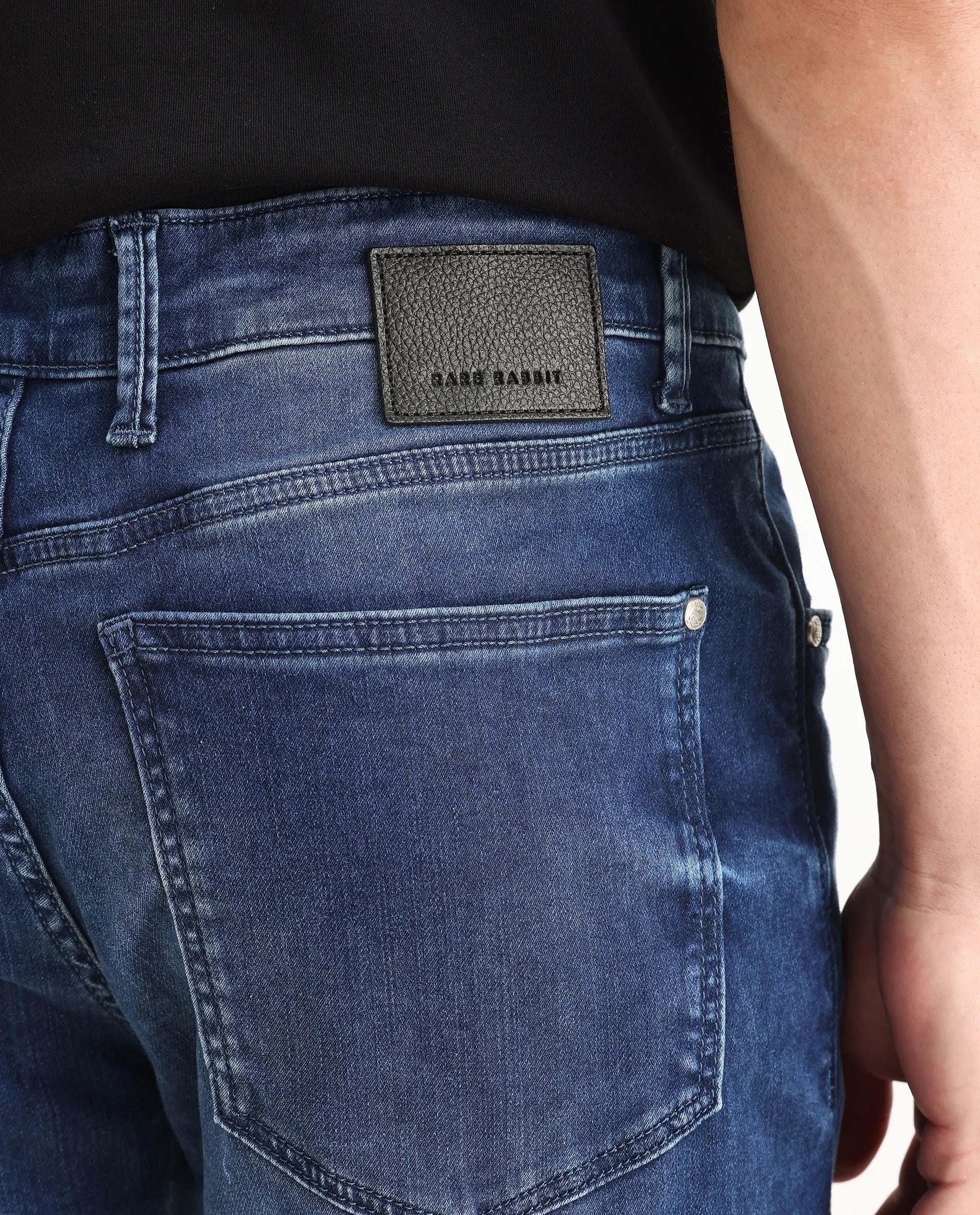 Rare Rabbit Men's Airus Blue Cotton Blend Fabric Morris Regular Fit Plain Jeans