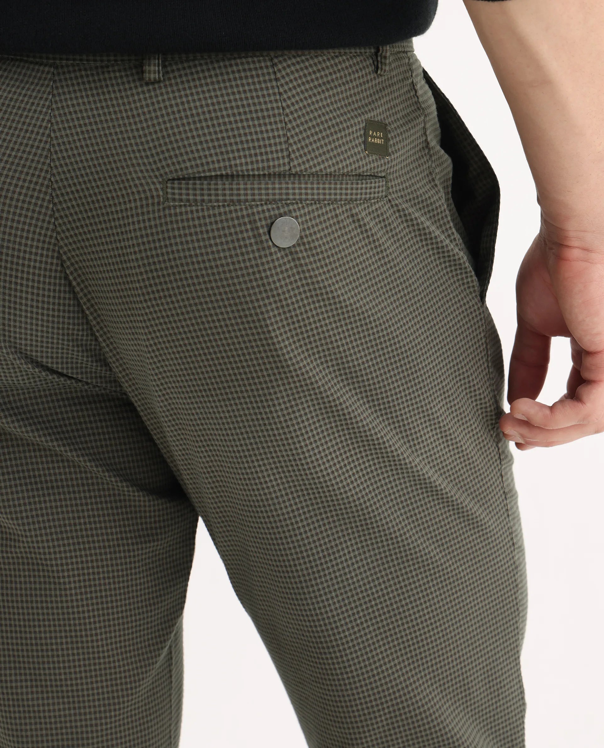 Rare Rabbit Men's Albion Green Cotton Checked Print Regular Fit Trouser