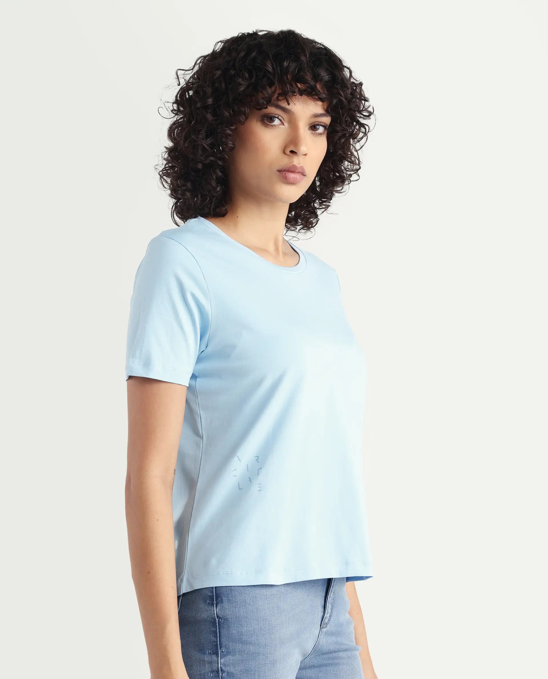 Rareism Women's Light Weight High Stretch 180 Gsm Cotton Crew Neck Plain Regular Fit T-Shirt