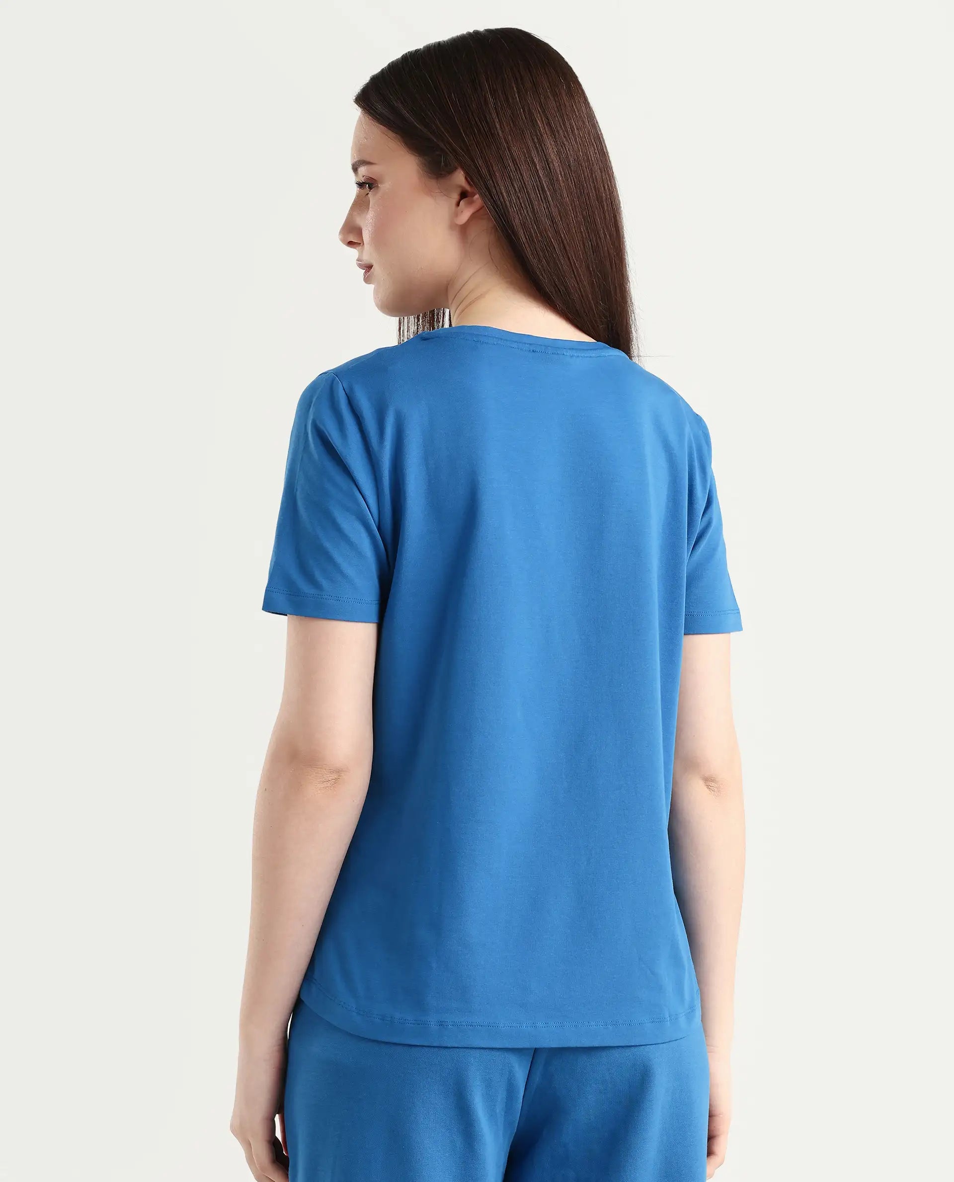 Rareism Women's Light Weight High Stretch 180 Gsm Cotton Crew Neck Plain Regular Fit T-Shirt