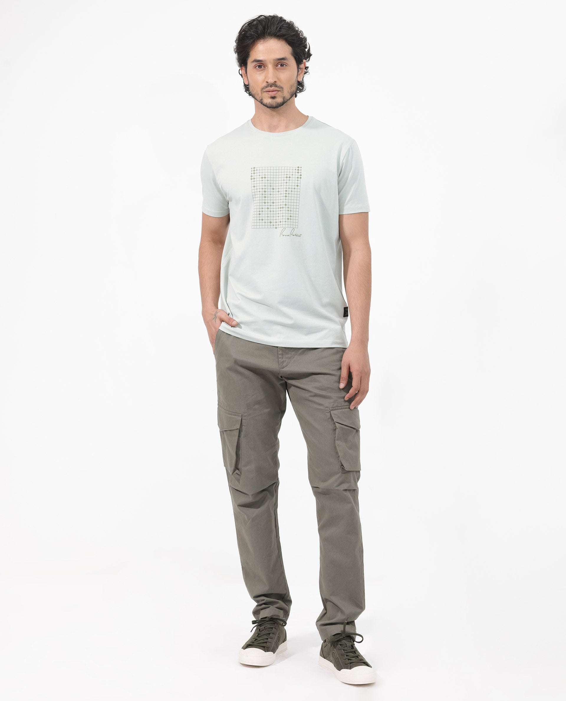 Rare Rabbit Articale Mens Alder Pastel Green Cotton Polyester Fabric Short Sleeve Crew Neck Slim Fit Printed T-Shirt