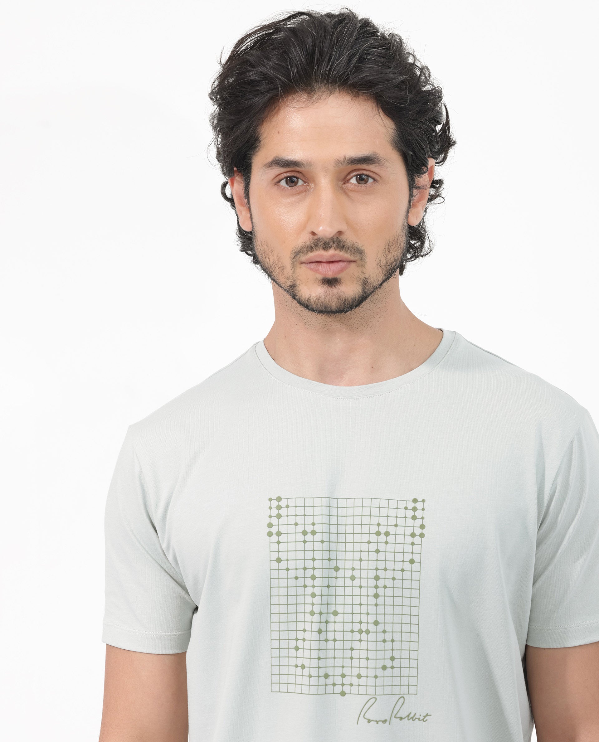 Rare Rabbit Articale Mens Alder Pastel Green Cotton Polyester Fabric Short Sleeve Crew Neck Slim Fit Printed T-Shirt