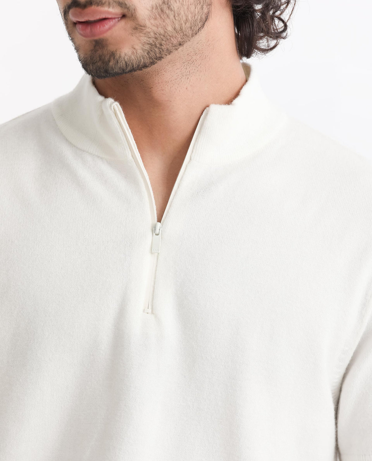 Rare Rabbit Men's Alfet Z White Half Sleeves High Neck Zipper Collar Knitted T-Shirt