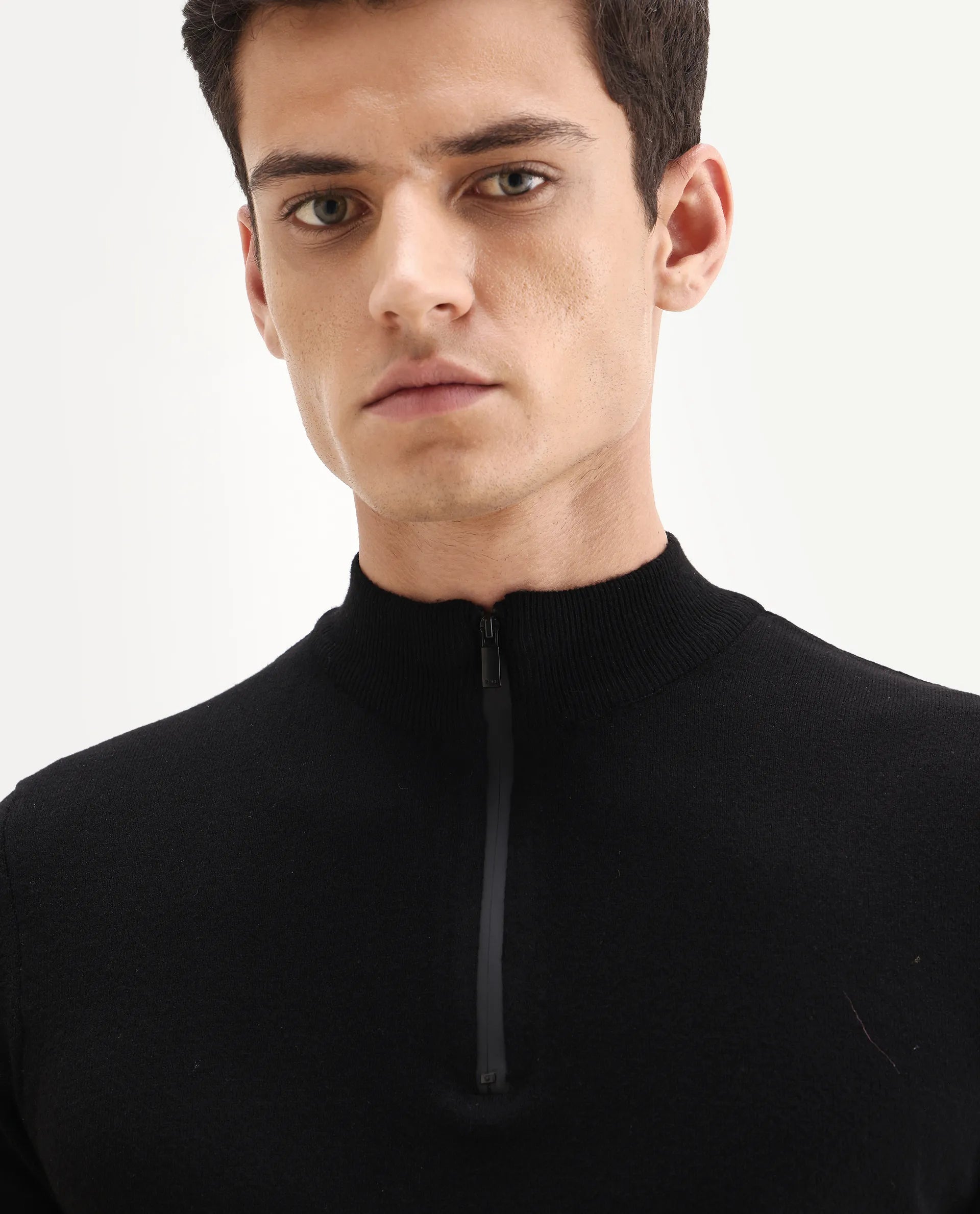 Rare Rabbit Men's Alfeto Black Viscose Plain Regular Fit Half Sleeve Polo